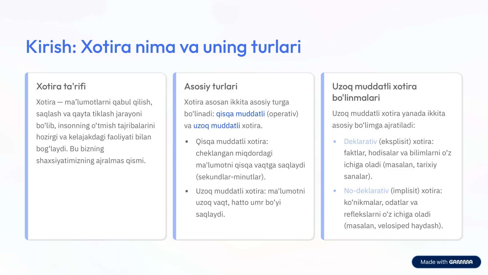 Xotira haqida tushuncha va uning nerv-fiziologik asoslari 3