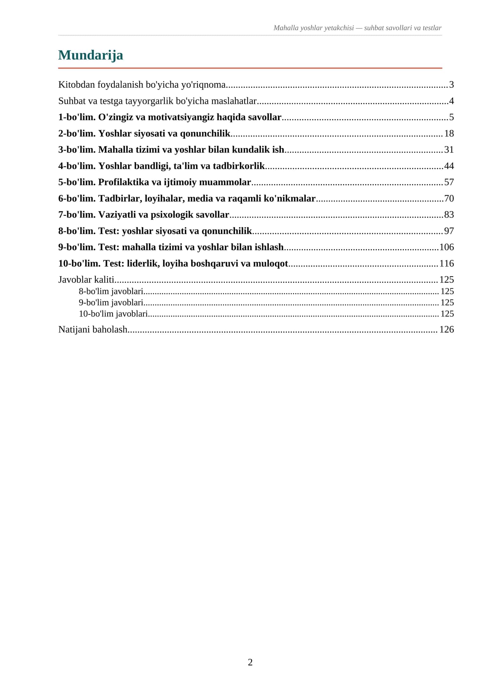 Mahalla yoshlar yetakchisi — suhbat savollari va testlar. 1000 ta savol va javoblar 3