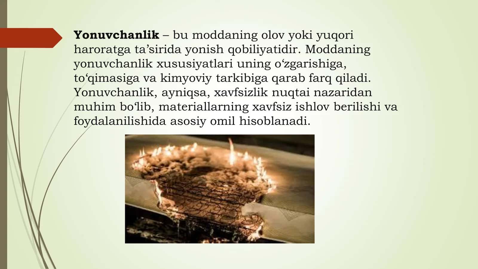 Modda va materiallarning yonuvchanlik bo’yicha guruhlanishi 3