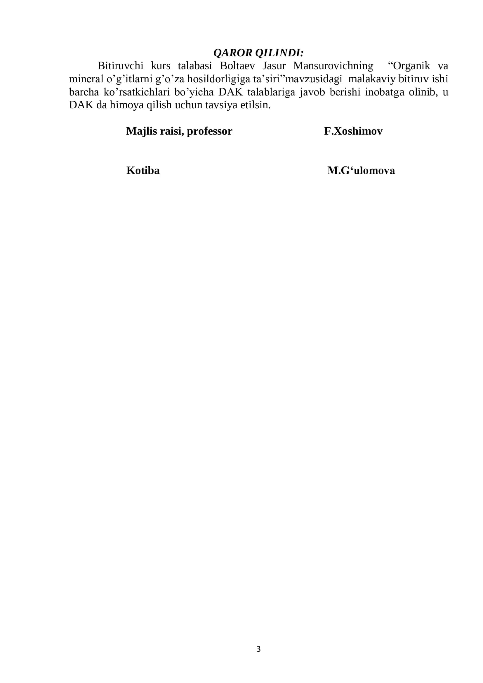Organik va mineral o‟g‟itlarni g‟o‟za hosildorligiga ta‟siri 3
