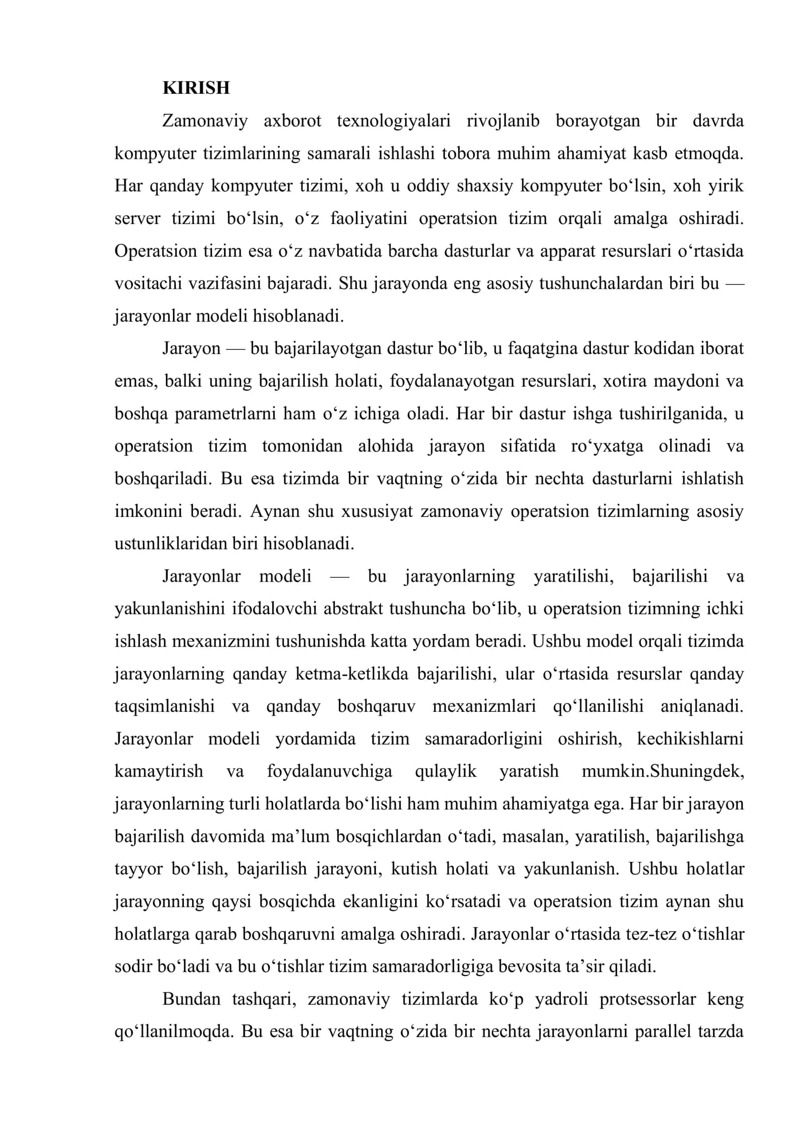 Jarayonlar modeli va ularning holatlari 3