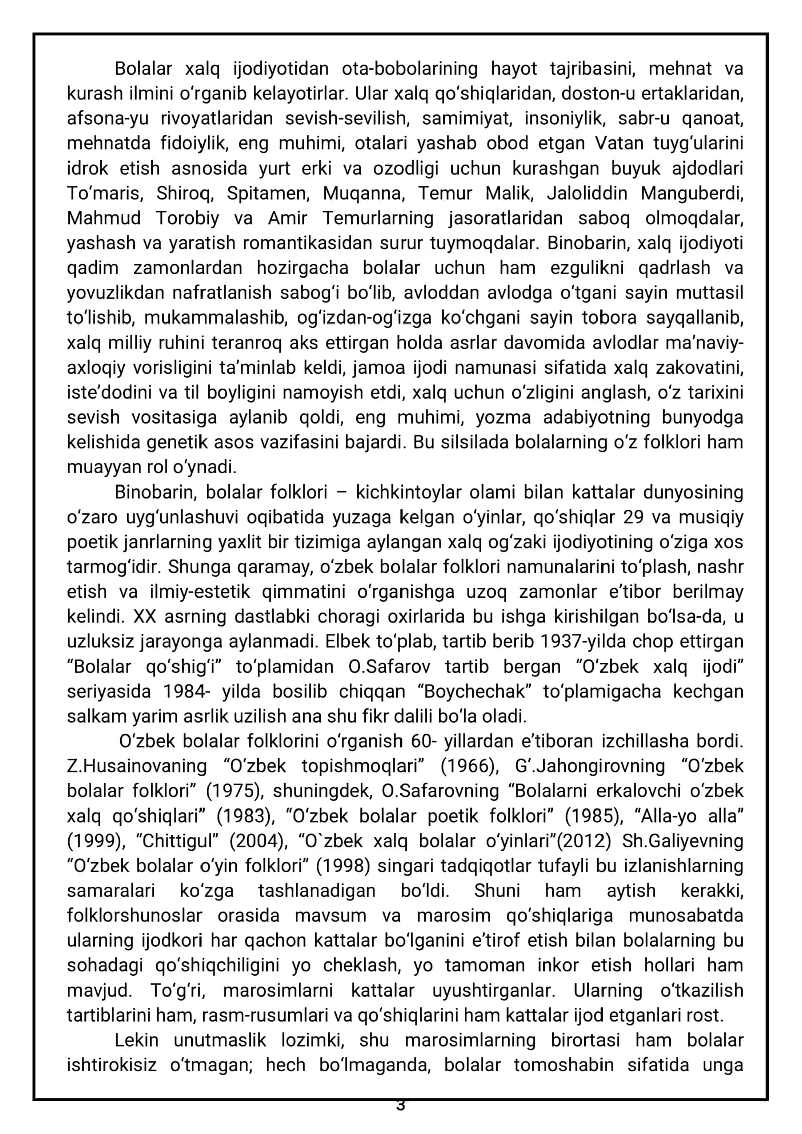 BOLALAR ADABIYOTI NAZARIYASI FANIDAN TAYYORLAGAN MUSTAQIL ISHI 3