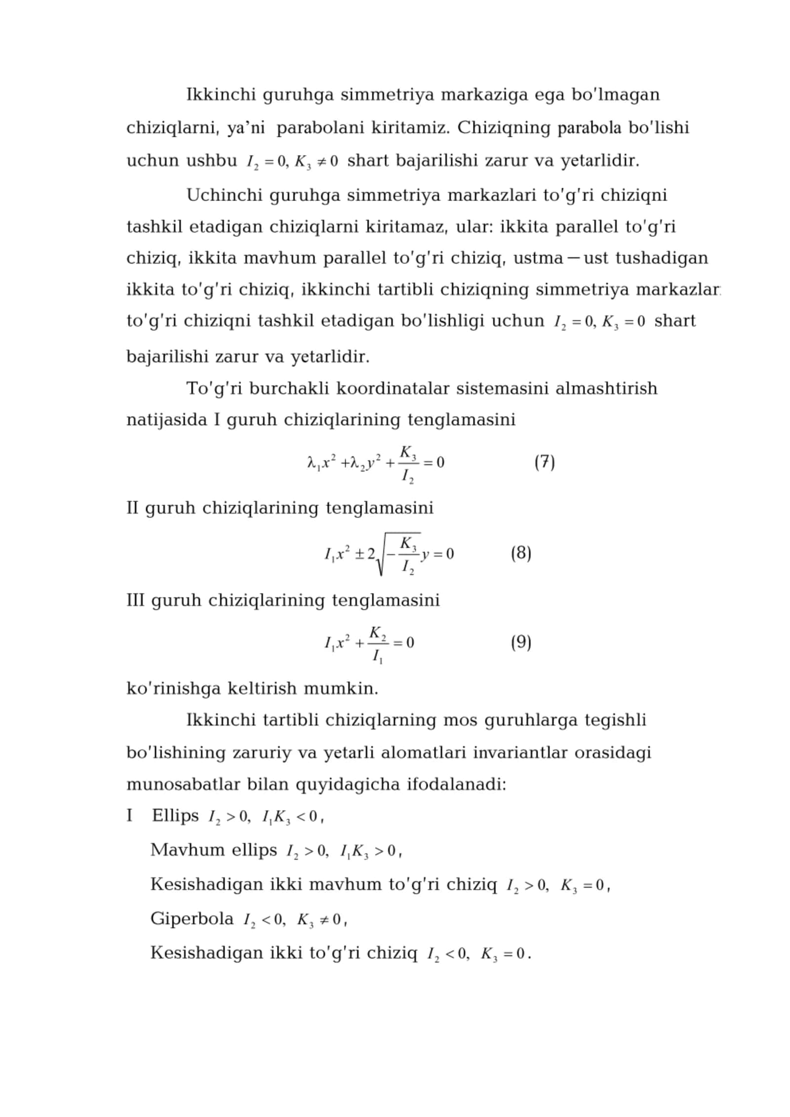 Ma’ruza. Ikkinchi tartibli chiziqlarning diametrlari. Ikkinchi tartibli chiziqlarning asimptotalari 3