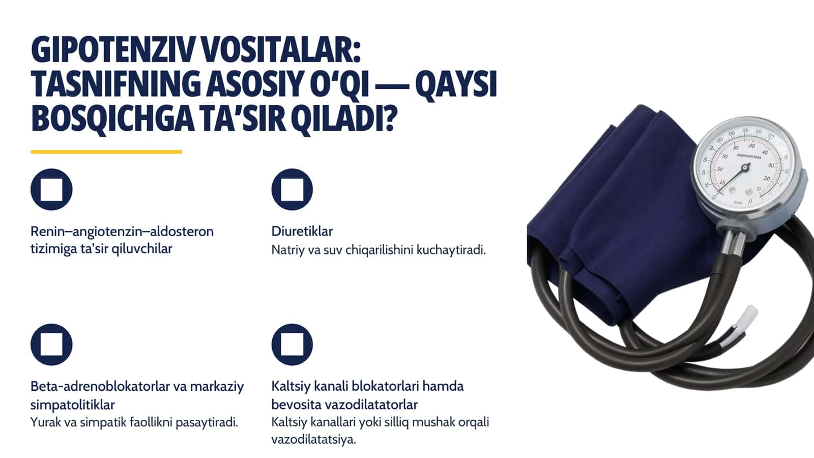 GIPOTENZIV VOSITALAR, MIYA QON AYLANISHIGA TA’SIR QILUVCHI MODDALAR VA ANGIOPROTEKTORLAR 3