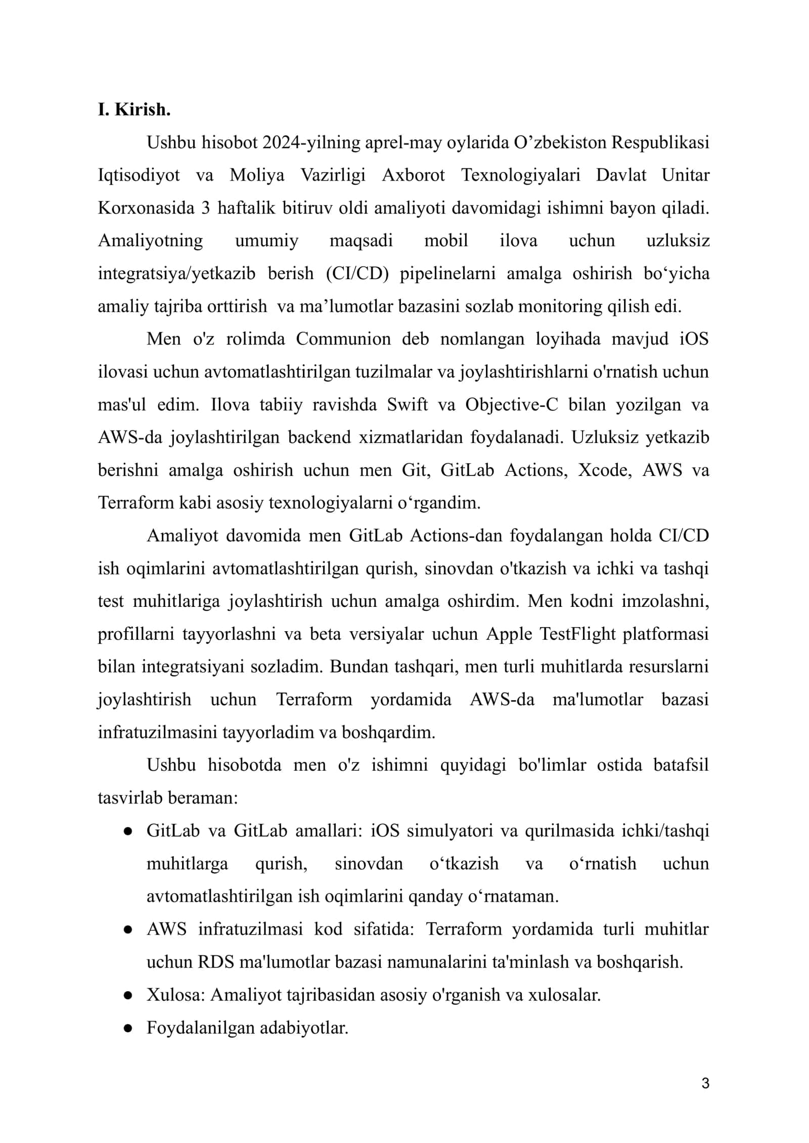 Bitiruv oldi amaliyoti bo’yicha hisobot 3