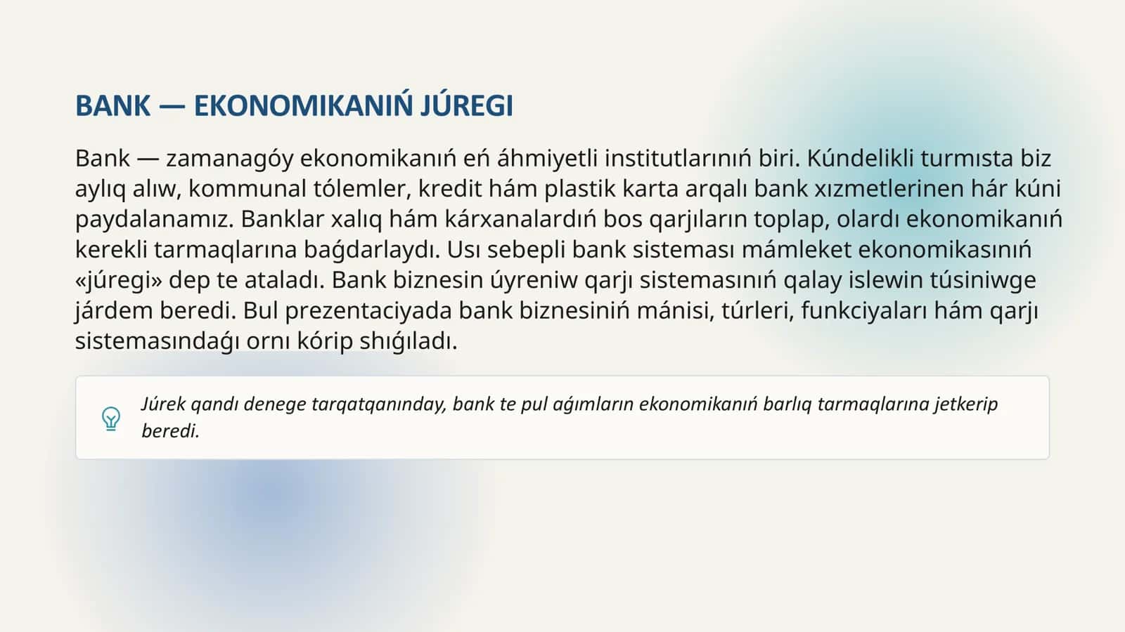 Bank biznesi hám onıń qarjılıq sistemadaǵı ornı 3