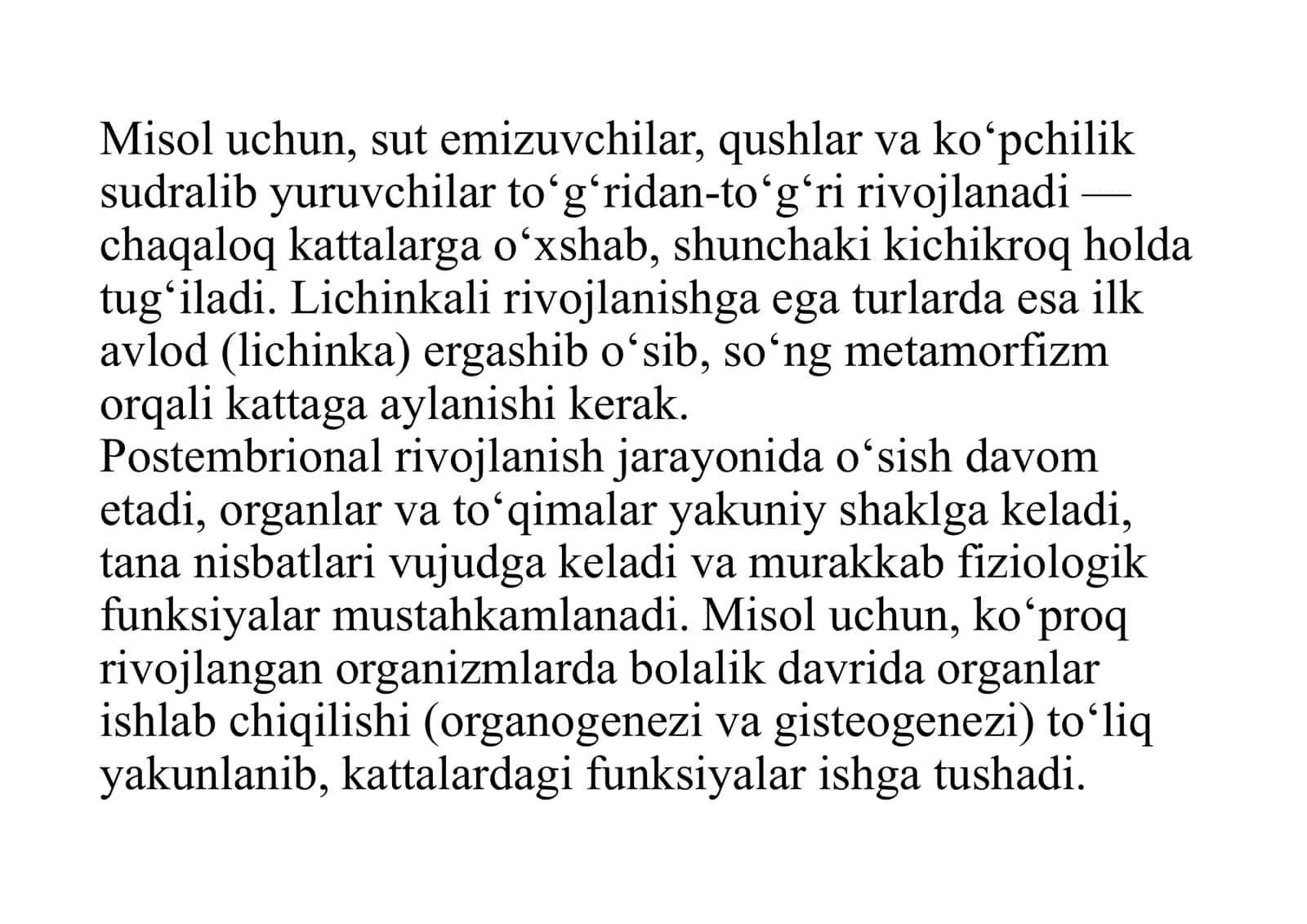 Postembrional rivojlanishning umumiy qonuniyatlari 3