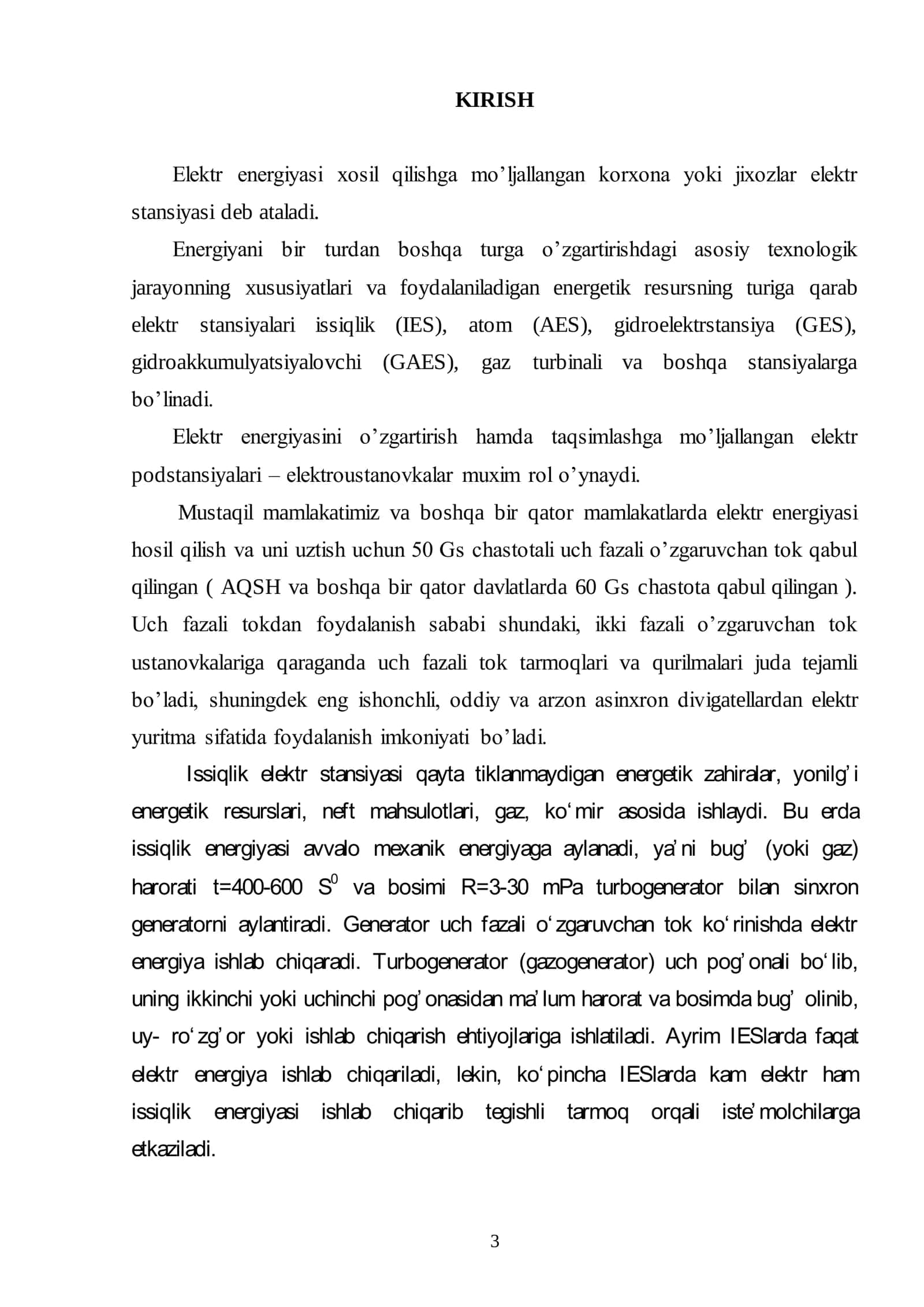 ELEKTR ENERGIYASINI ISHLAB CHIQARISH (IES) 3