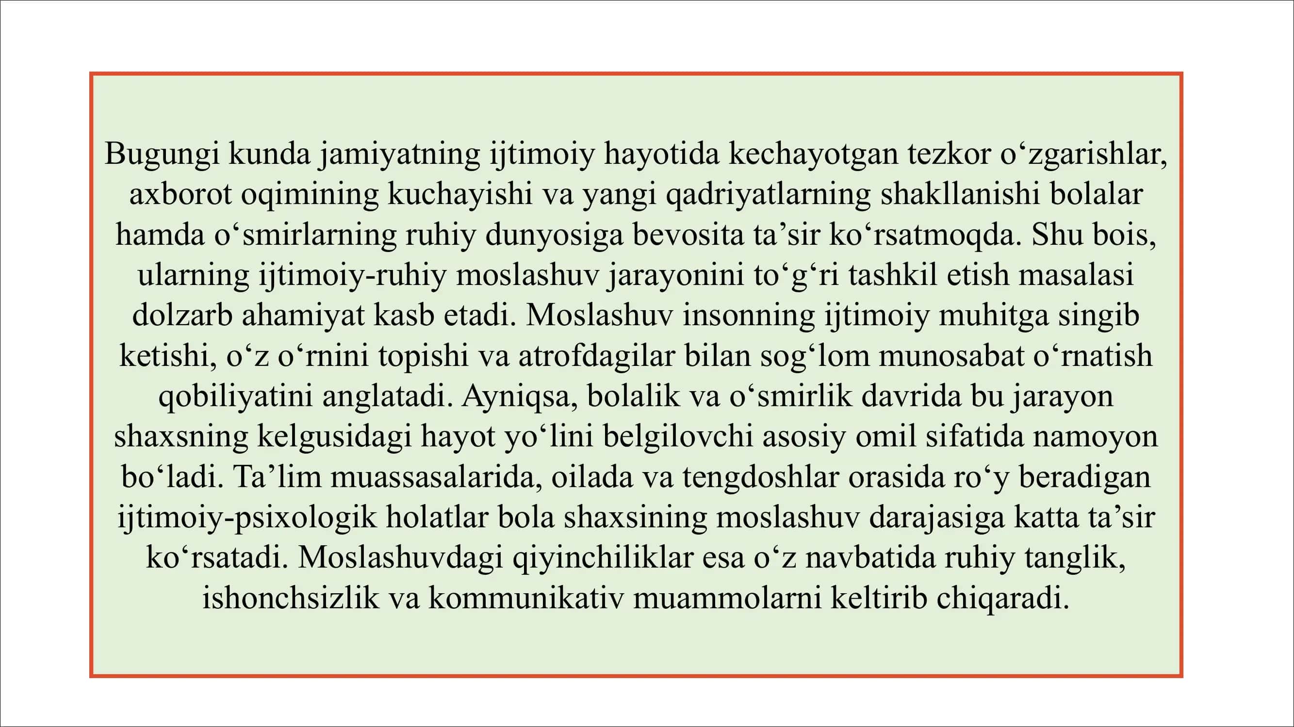 Bolalar va o‘smirlarni ijtimoiy-ruhiy moslashuvi SLAYD 3