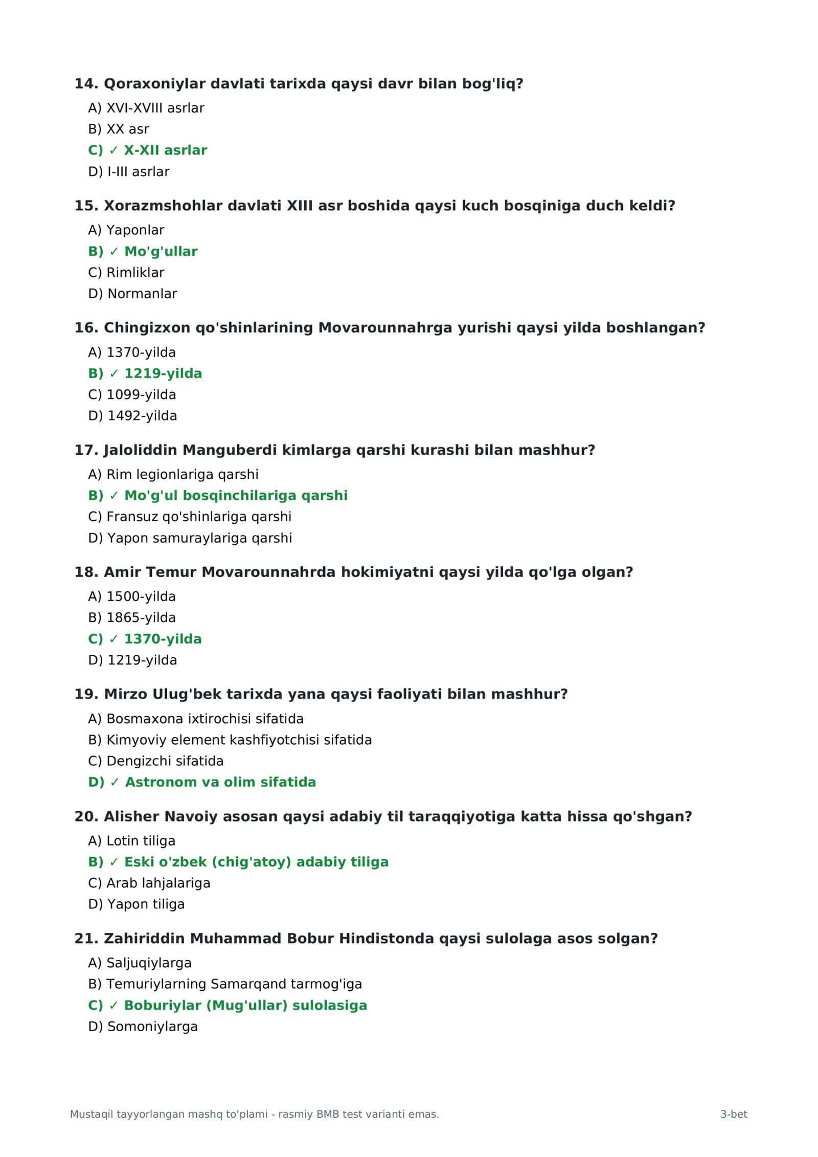 🔥 TARIX FANIDAN MILLIY SERTIFIKATGA TAYYORLOV | 60 TA TEST + JAVOBLAR | 2026 📚 3