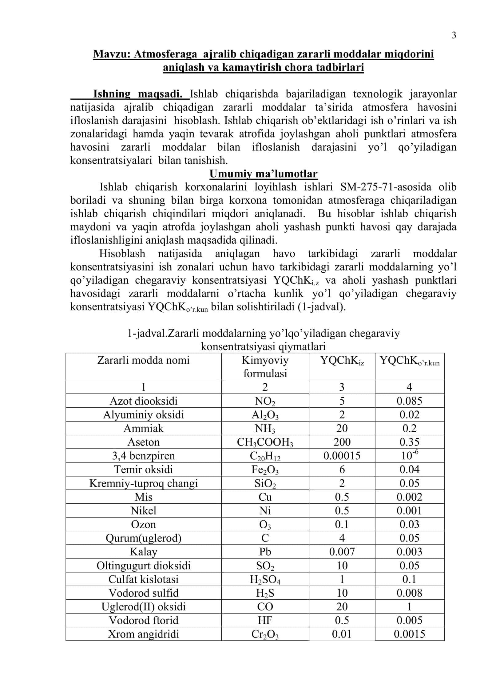 Ekologik xavfsizlik fanidan amaliy mashg’ulotlarni bajarish uchun USLUBIY KO’RSATMA 3
