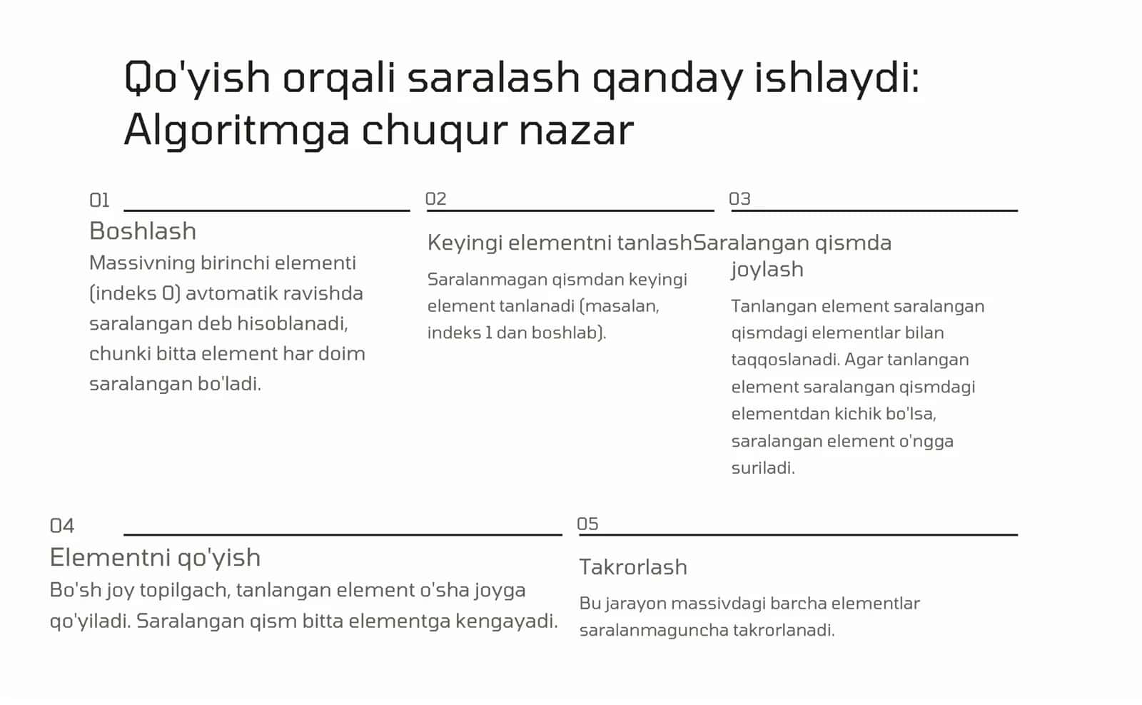 Qo'yish orqali saralash (Insertion Sort) ga 3