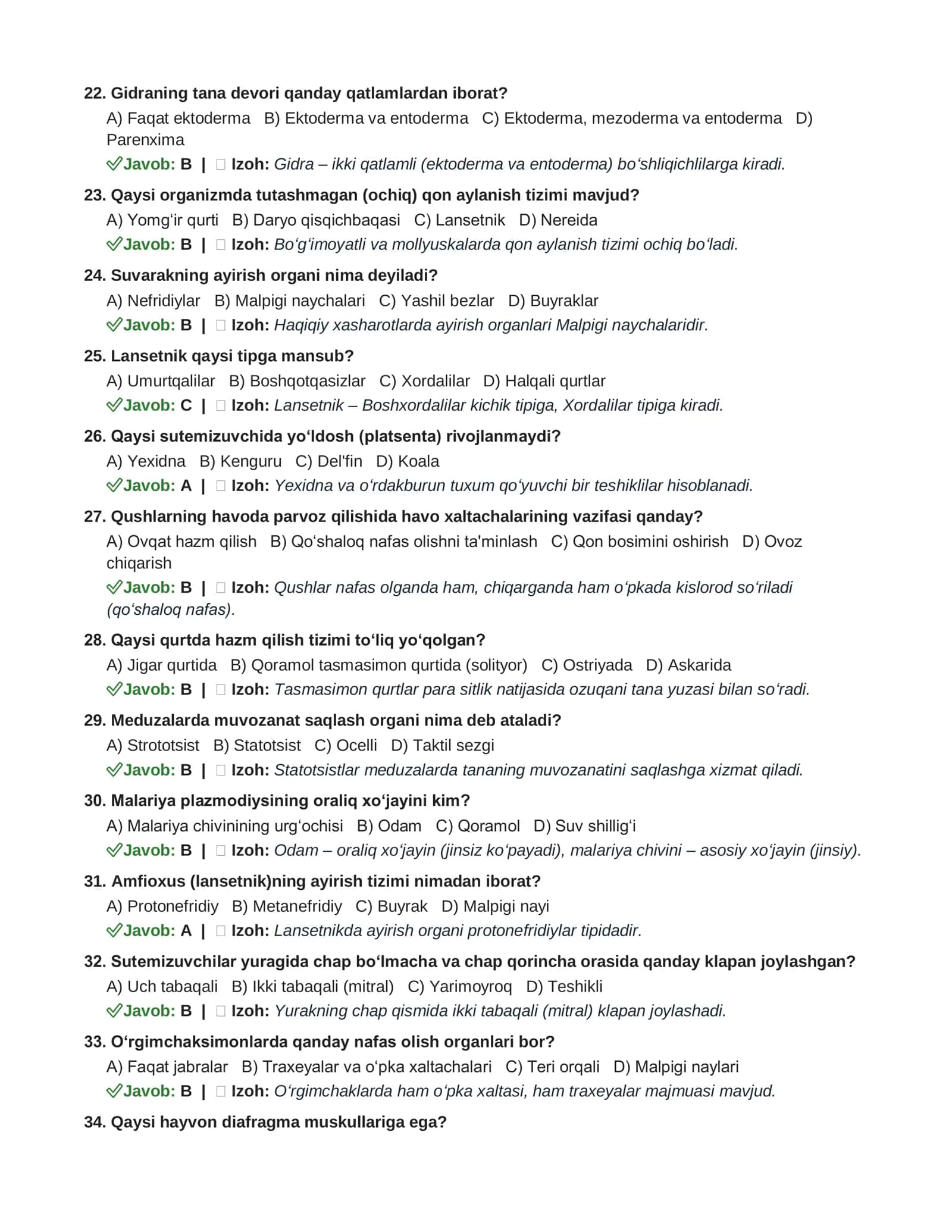 🧬BIOLOGIYA DTM — 100+ Bazaviy Orginal Testlar | Javoblar va Tushuntirishlar 3