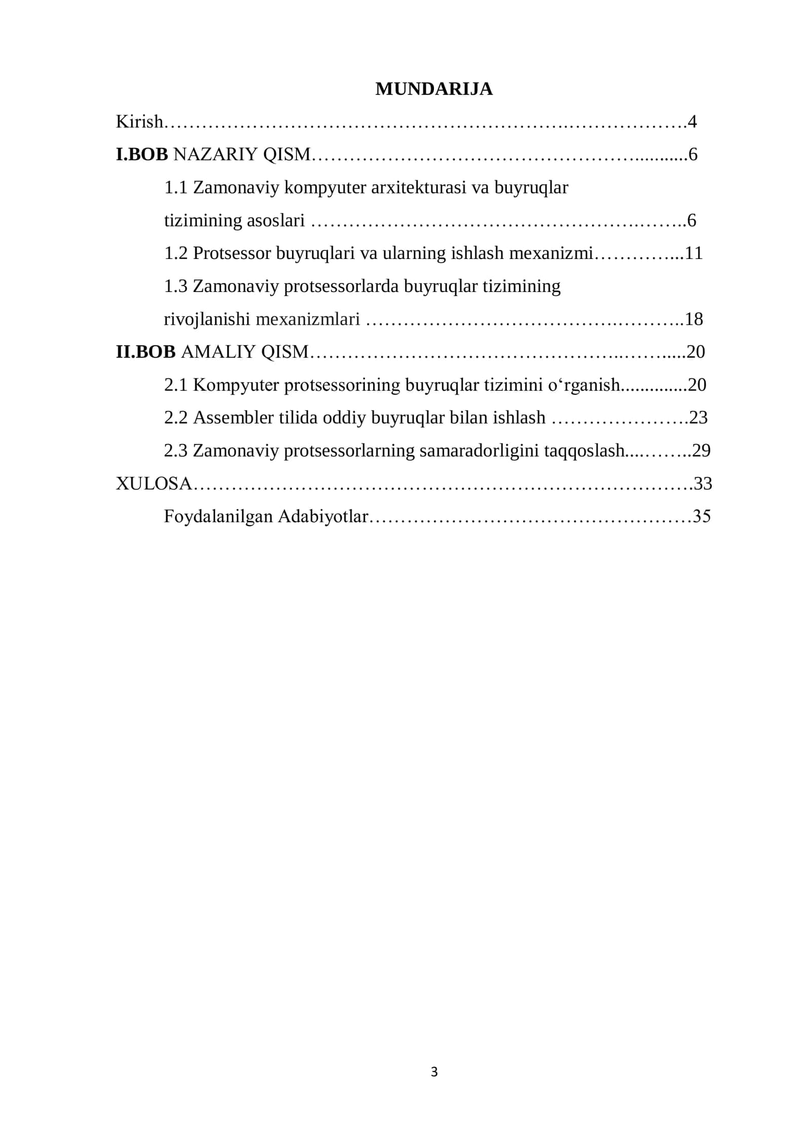 Zamonaviy kompyuterlarning buyruqlar tizimi KURS ISHI 3