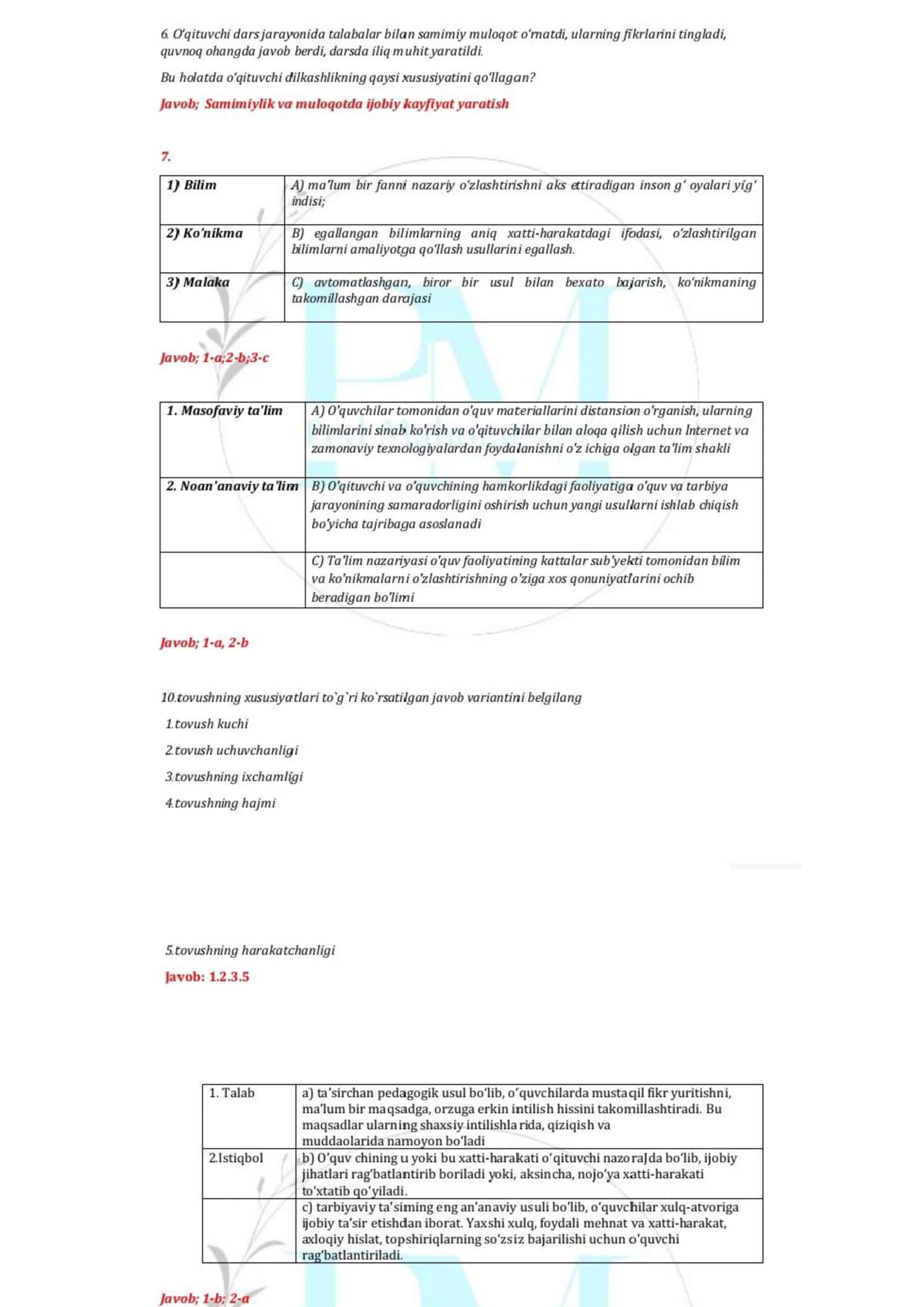 Pedagogik mahorat testi 3