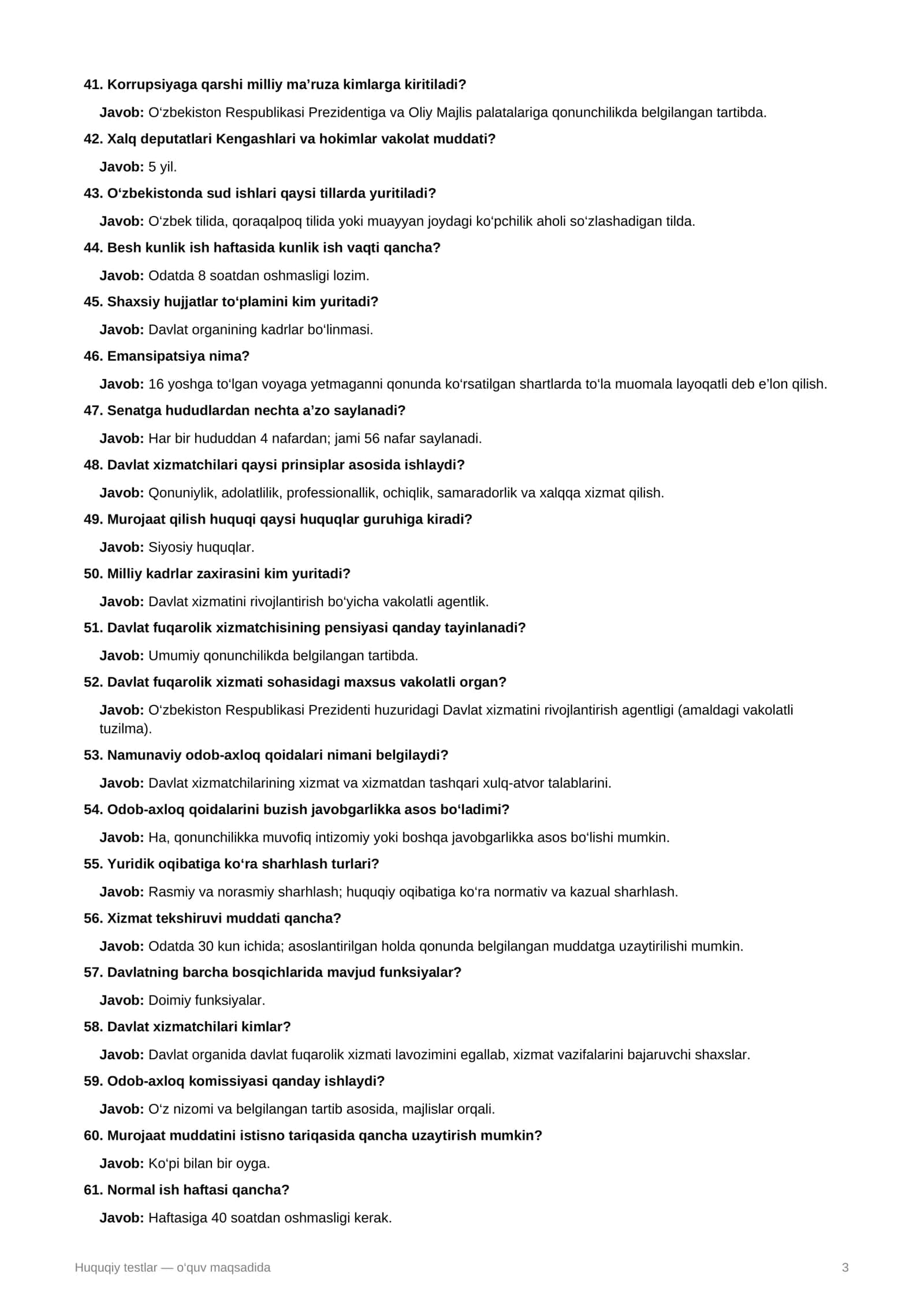 Huquqiy testlar 200ta Milliy qonunchilik 3
