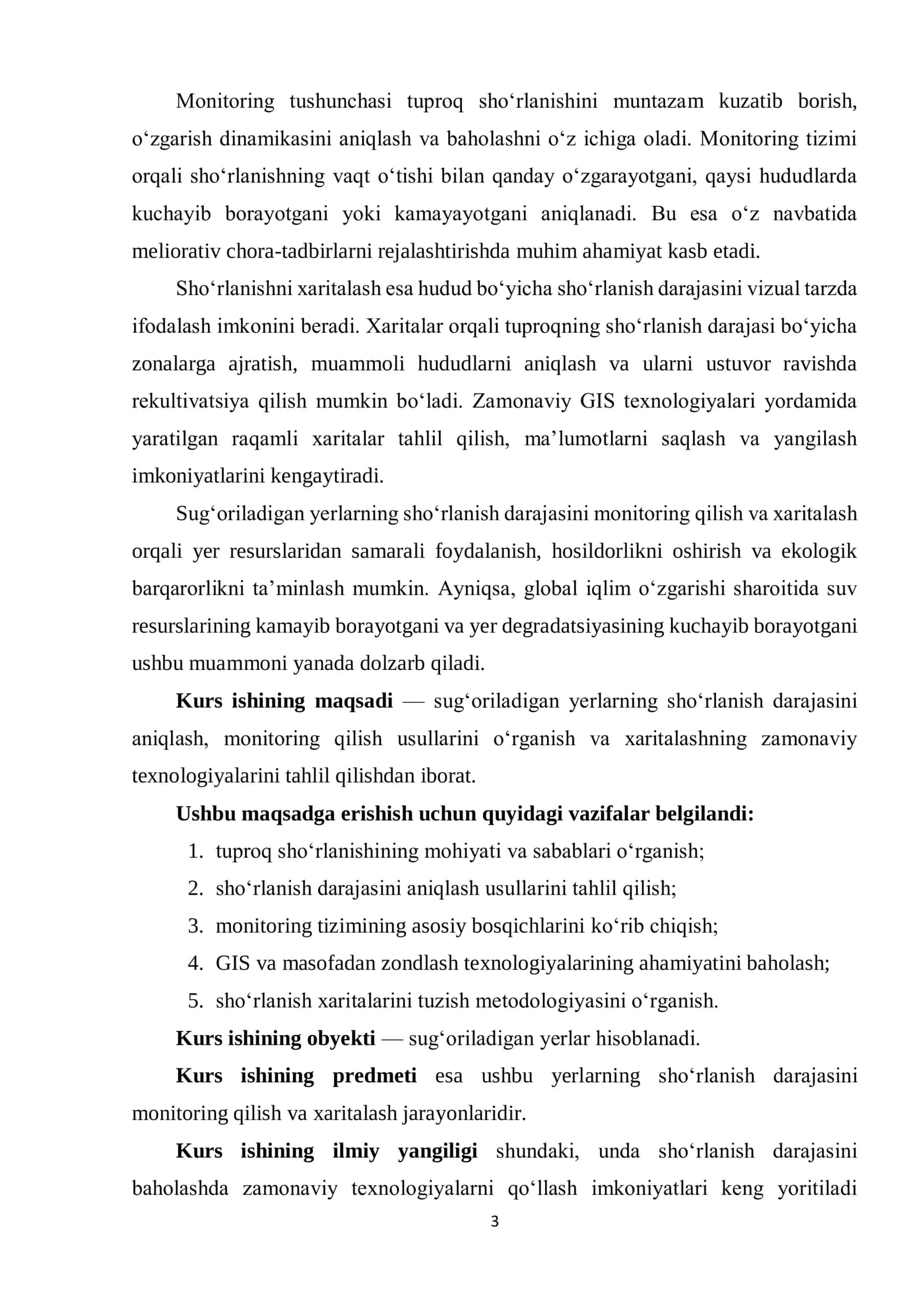 SUG’ORILADIGAN YERLARDA SHO’RLANISH DARAJASINI MONITORING QILISH 3