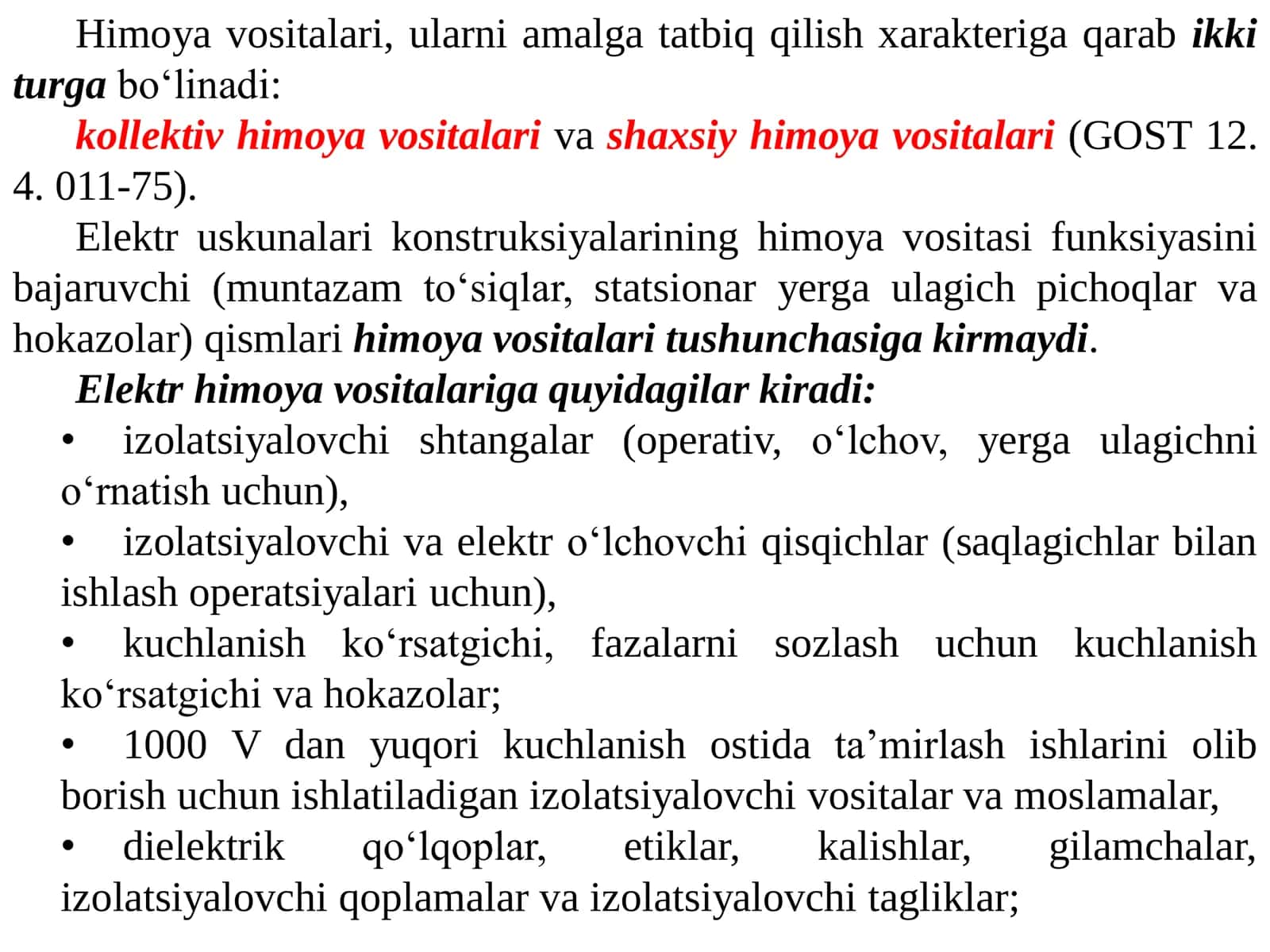 ELEKTR USKUNALARIDAN FOYDALANILADIGAN HIMOYA VOSITALARINI QO'LLASH VA SINASH QOIDALARI 3