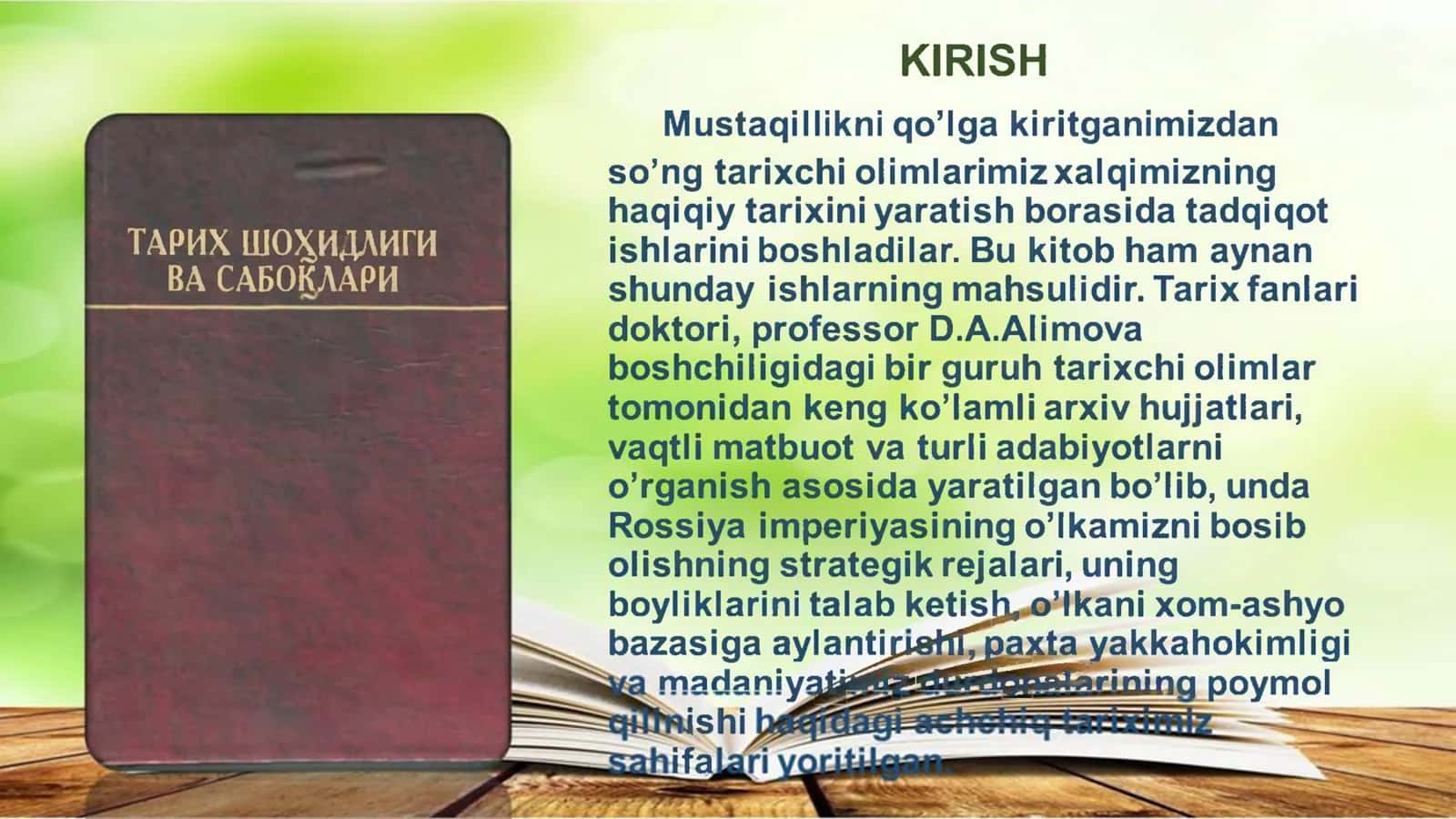 “TARIX SHOHIDLIGI VA SABOQLARI” KITOBINING O’RGANILISHI 3