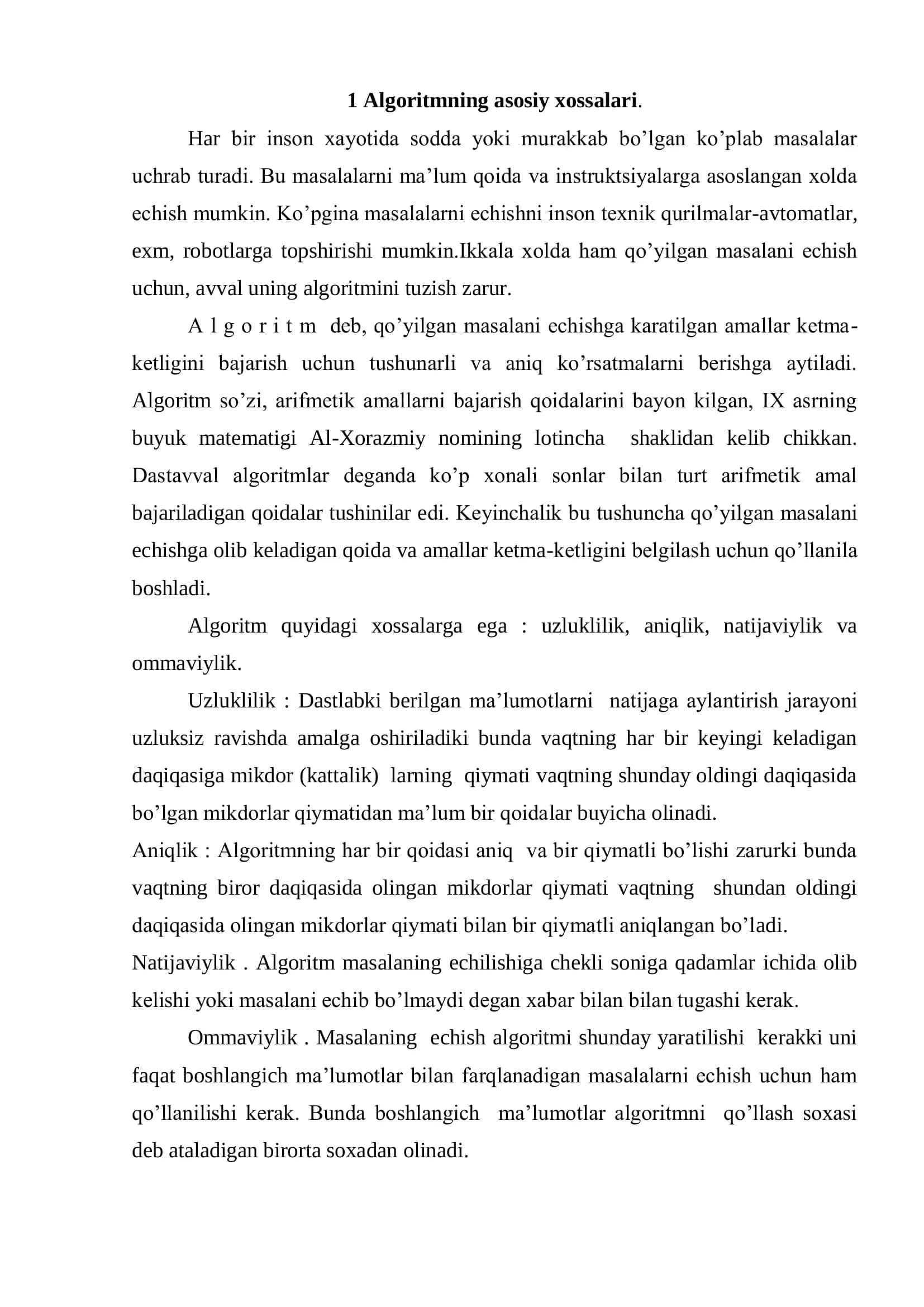Algoritmning xossalari, yozilish usullari va turlari 3