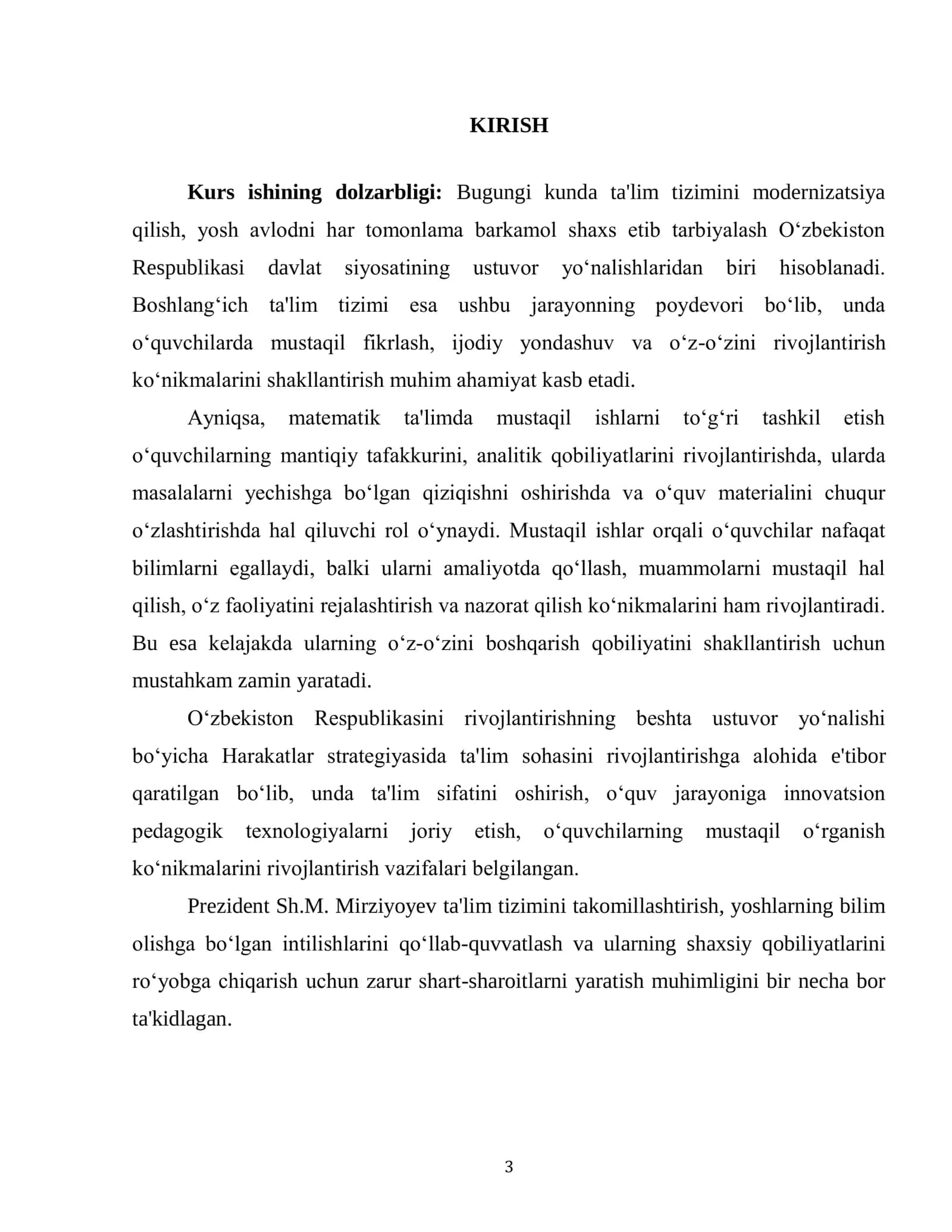 BOSHLANG‘ICH SINF O‘QUVCHILARINING MATEMATIKADAN MUSTAQIL ISHLARINI TASHKIL QILISH METODIKASI 3