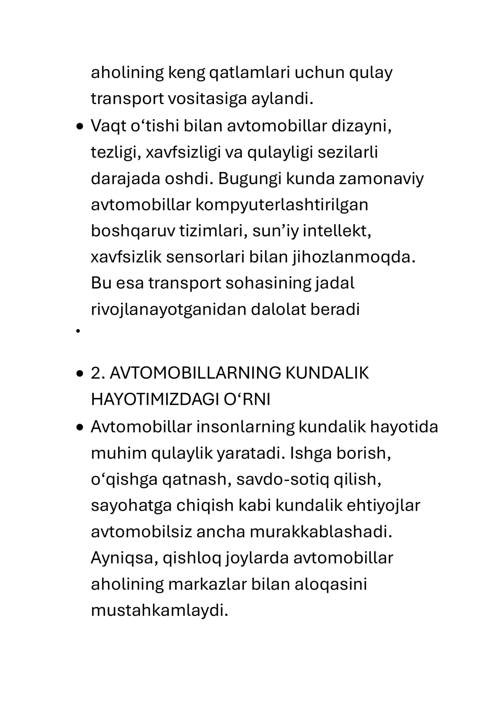 Avtomobillarning inson hayotidagi oʻrni va ahamiyati 3