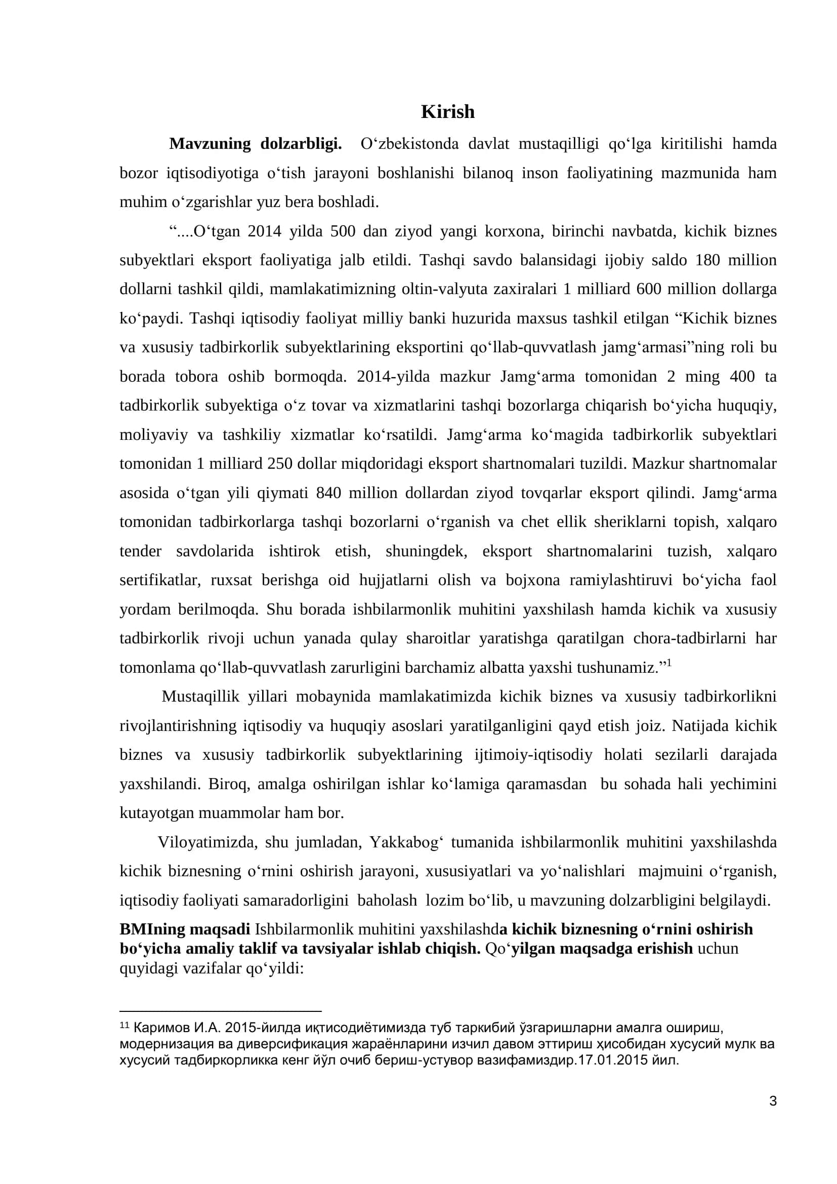 Ishbilarmonlik muhitini yaxshilashda kichik biznesning o‘rni (Yakkabog‘ tumani iqtisodiyot bo‘limi misolida) 3
