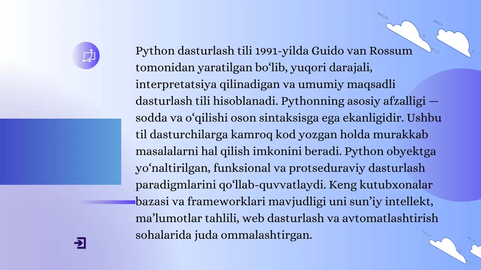Python, C+ va C dasturlash tillarining umumiy tavsifi 3