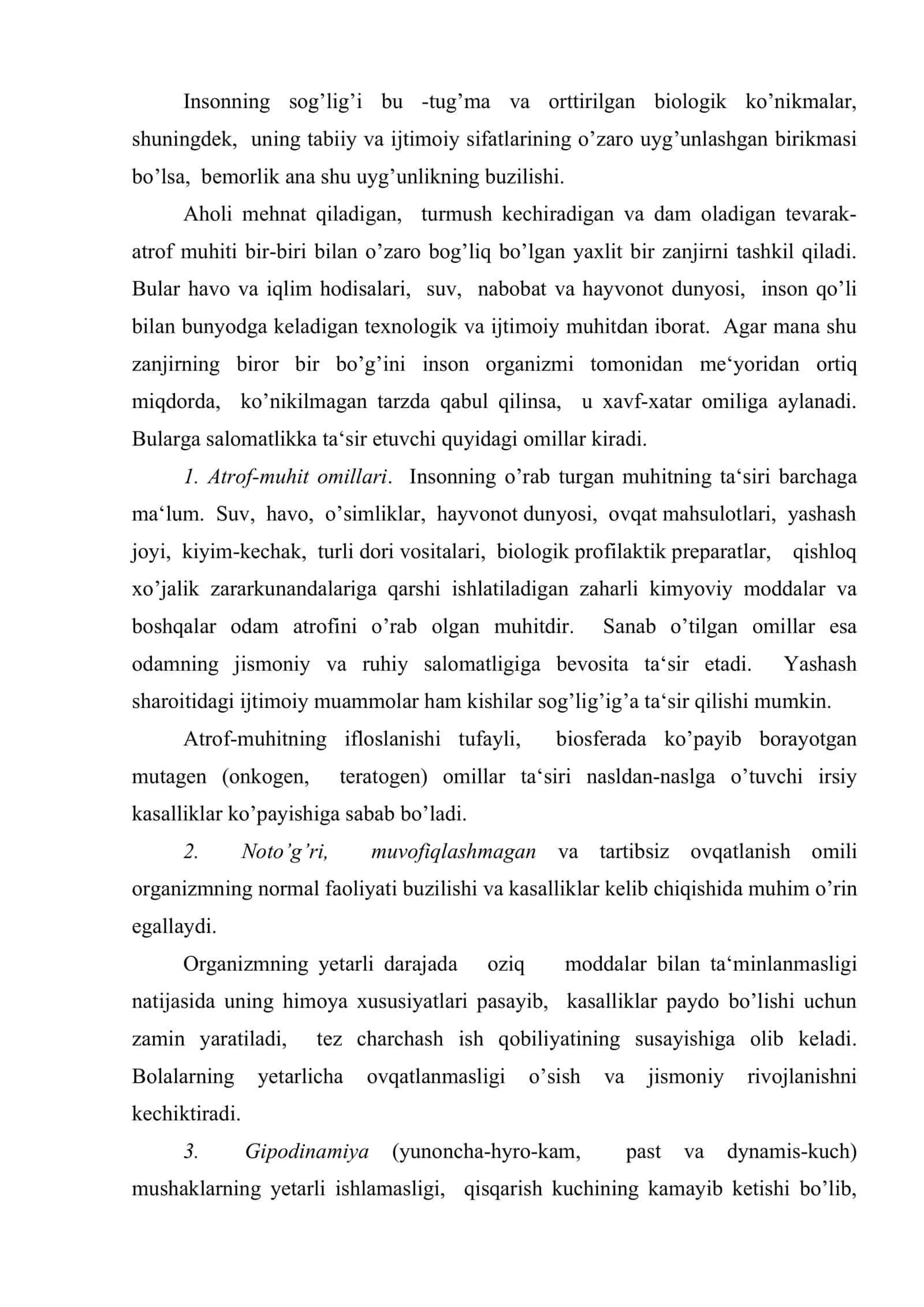 Odam va uning paydo bo’lishi. Irqlar va ularning kelib chiqishi. Inson genetikasi. Sog’lom hayot tarzi 3