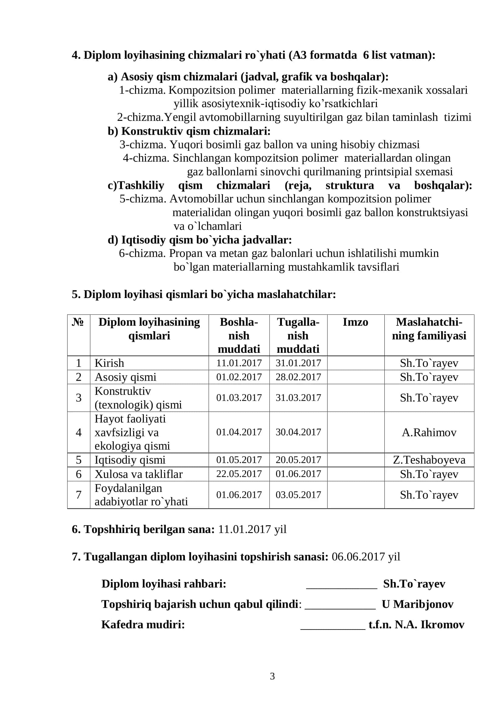 Dipolom loyihasi: Siqilgan gazlar uchun gaz balonlarini tayyorlashda ishlatiladigan polimer materiallarning fizik-mexanik xossalarini o`rganish 3