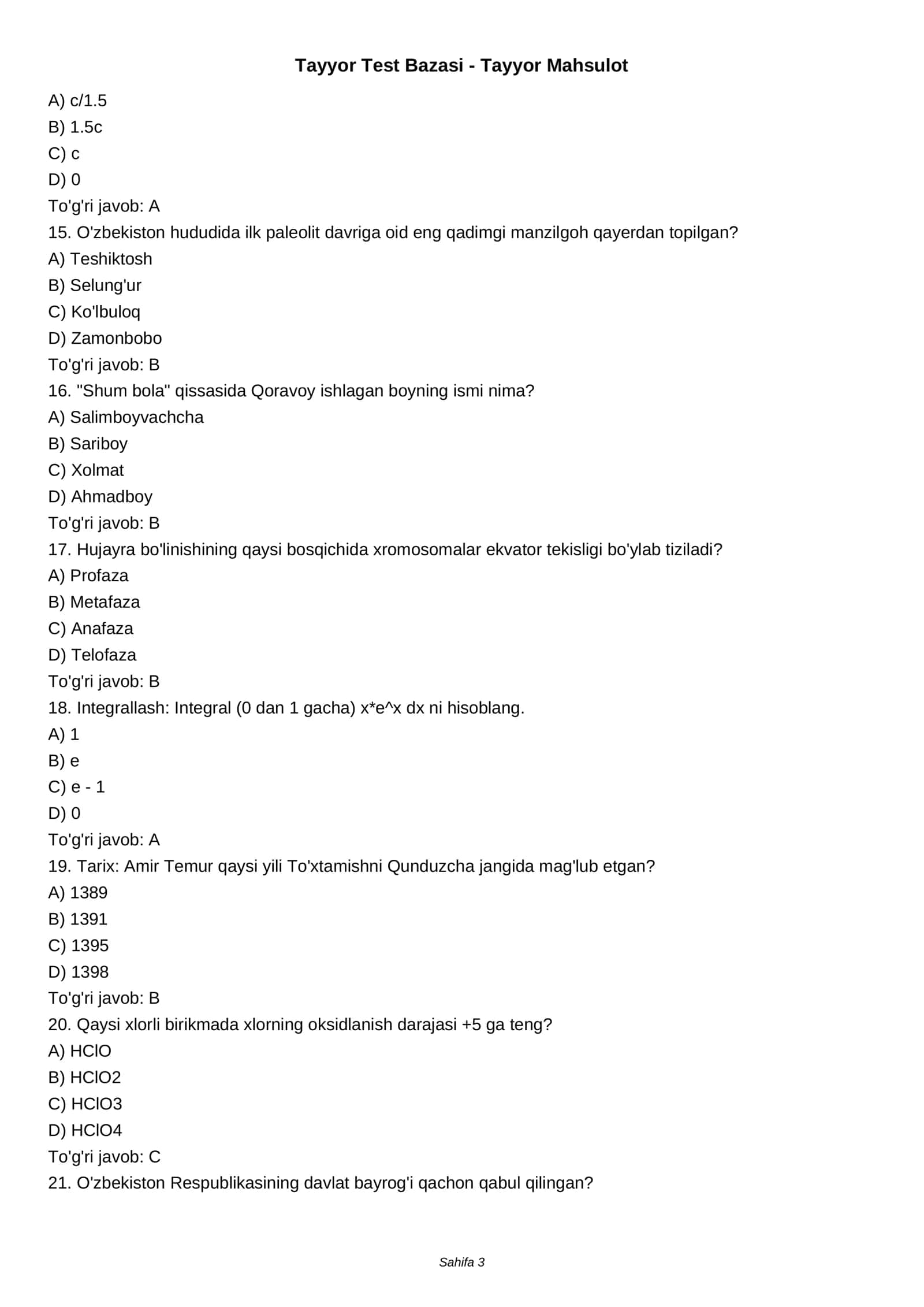 Tayyor Test Bazasi 3