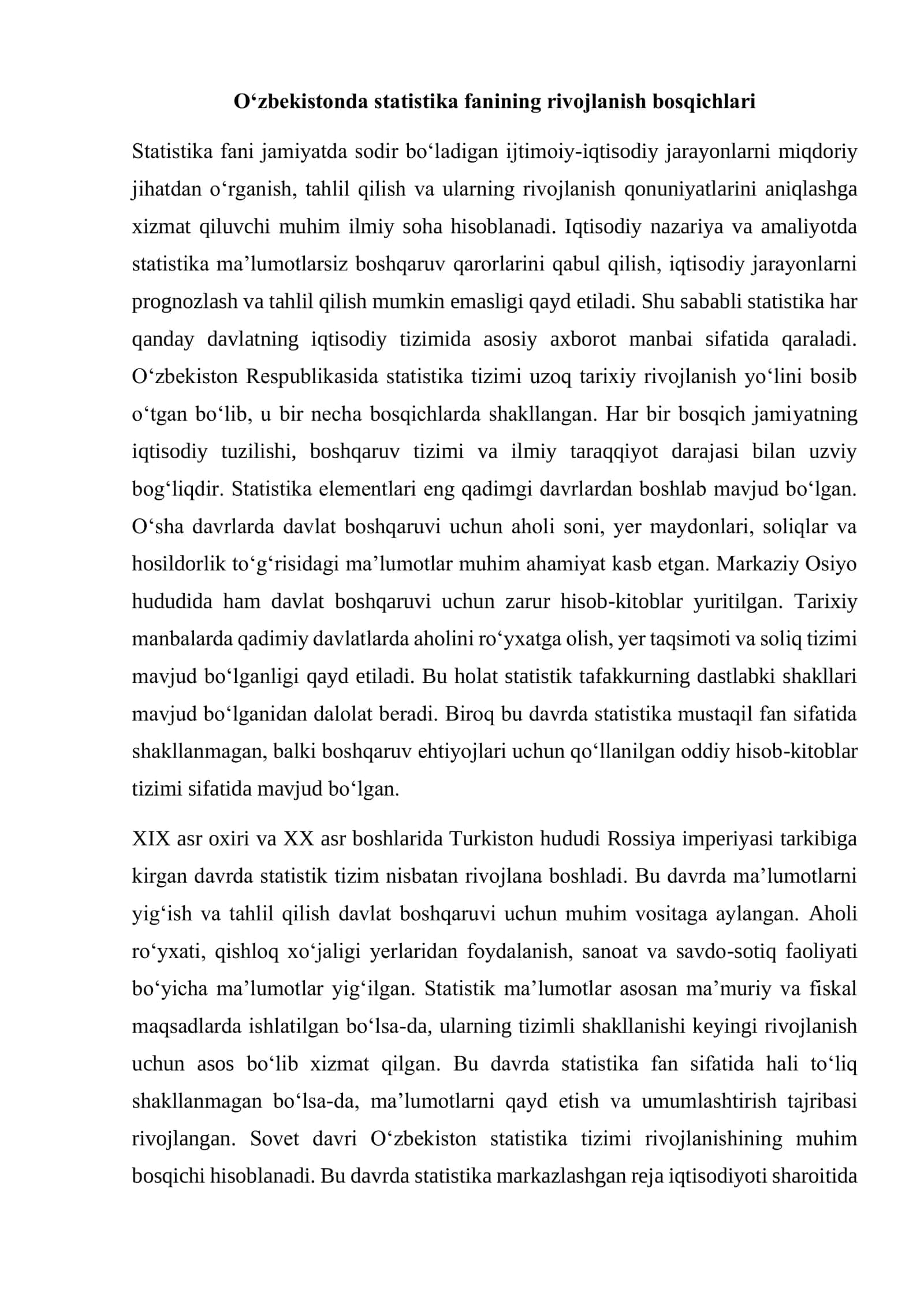 O‘zbekiston Respublikasida statistika fanining rivojlanishi 3