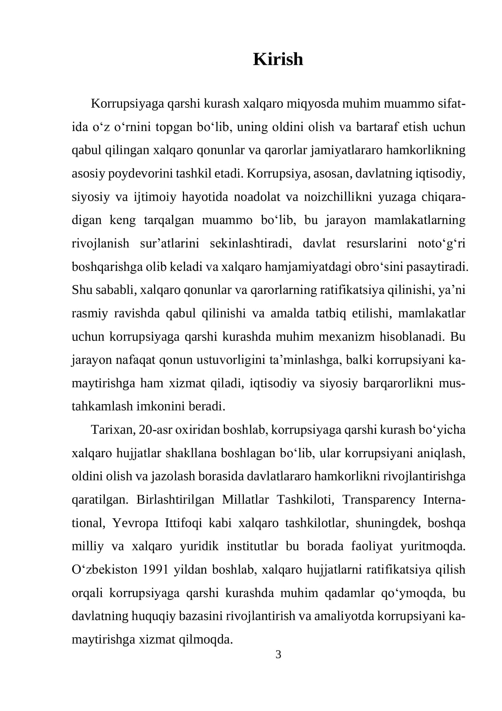 MT23	Korrupsiyaga qarshi kurash bo‘yicha xalqaro qonunlar va qarorlarning O‘zbekistonda ratifikatsiya qilishning ahamiyati, iqtisodiy-siyosiy va ijtimoiy-huquqiy mexanizmlari	4 3