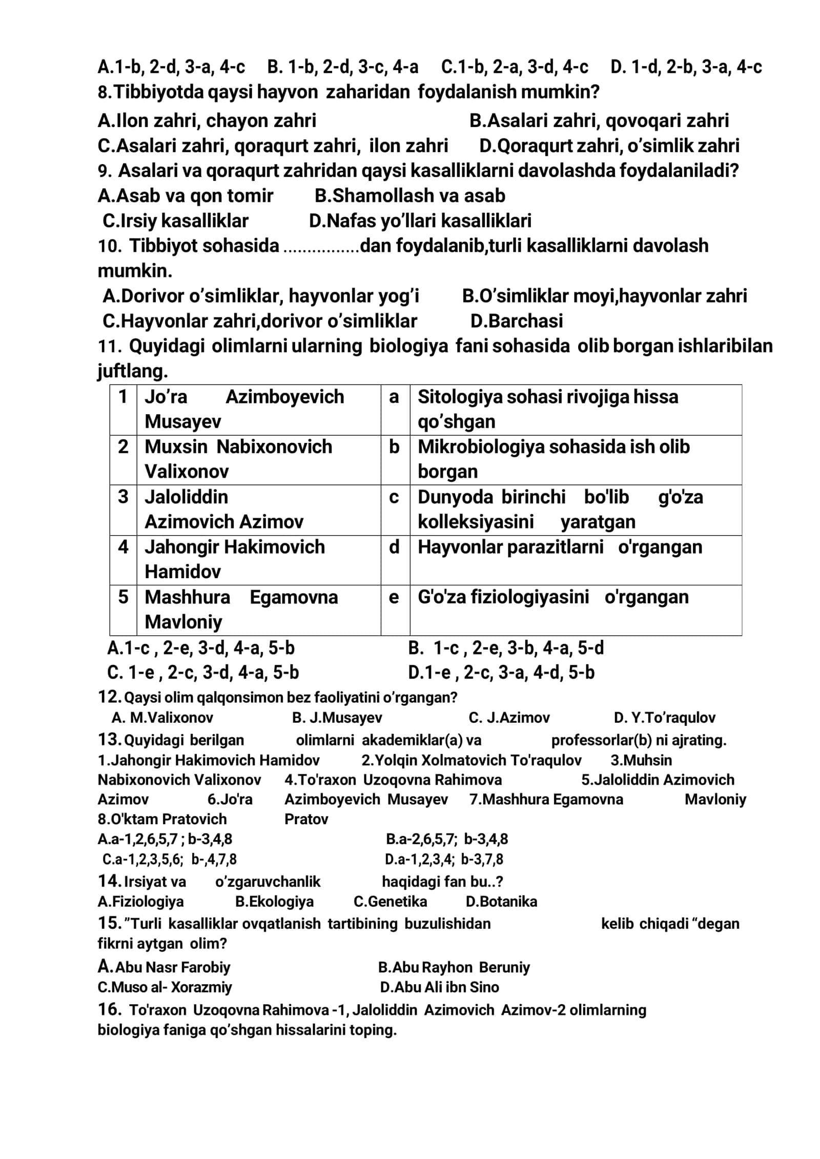 Toifa atestatsiya sinovlariga tayyorgarlik ko'rayotganlar va Abituriyentlar uchun 5-sinf Mavzulashgan testlar. 3