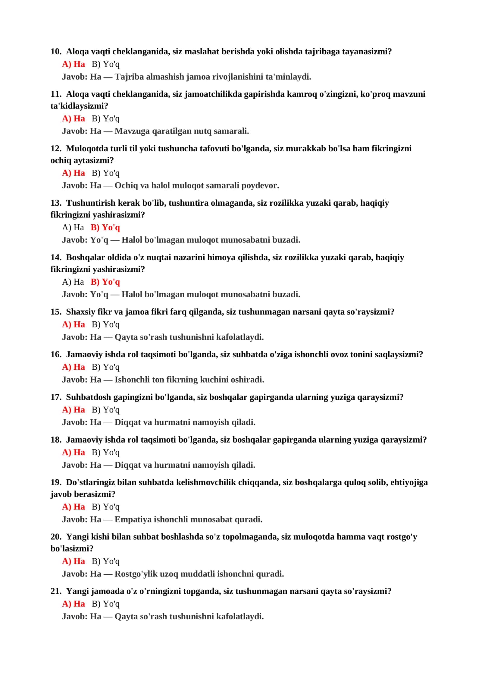 INSON XULQINI TO'G'RI TALQIN QILISH TESTI 3