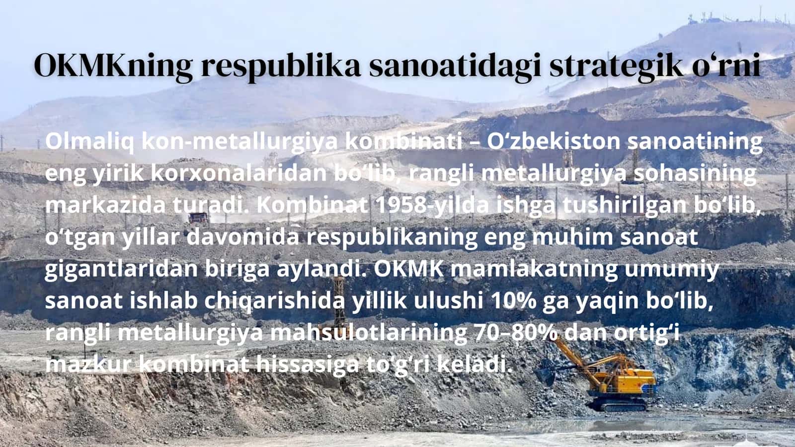 O‘zbekistonda Olmaliq kon metallurgiya kombinati o'rni va ahamiyati 3