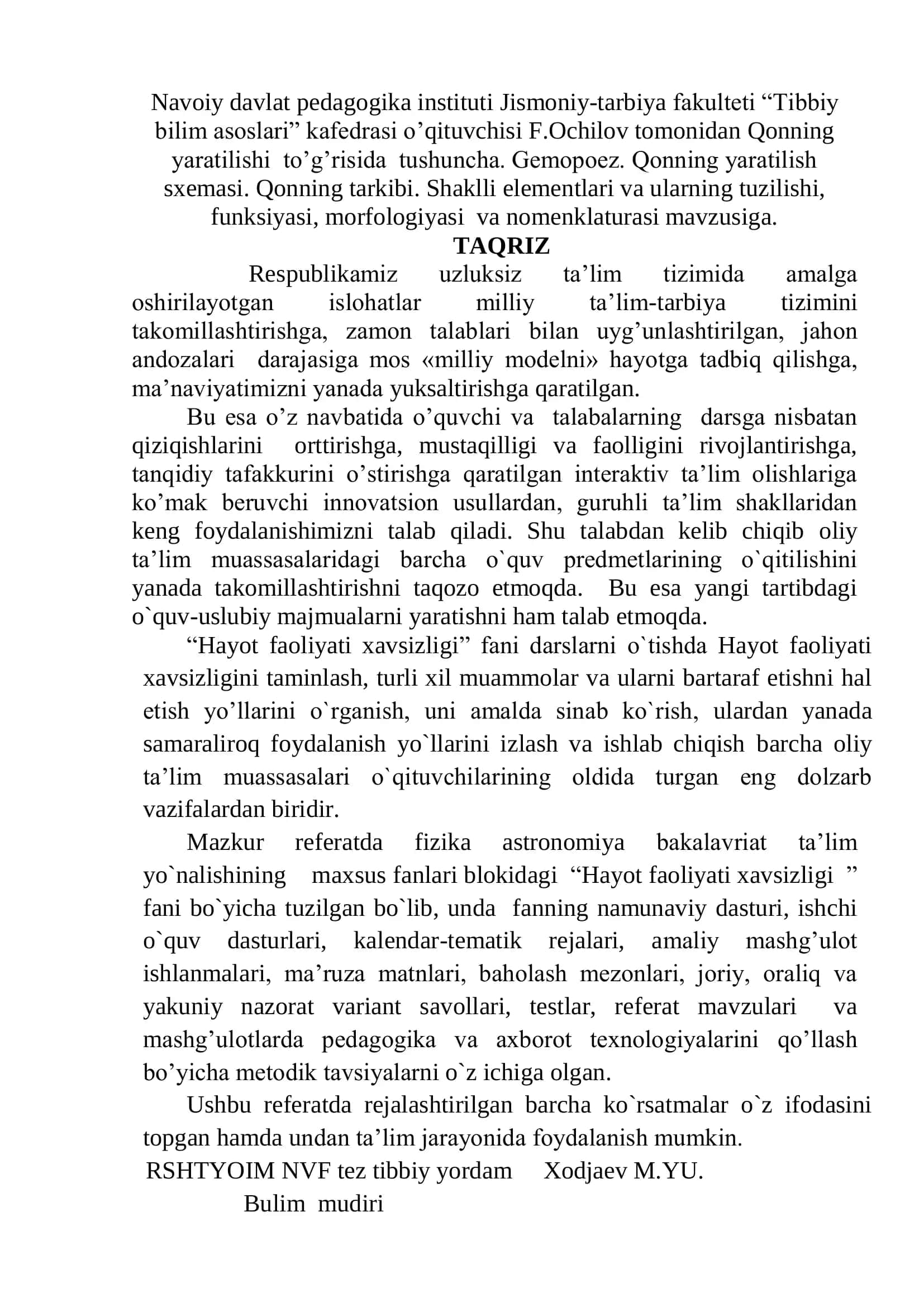Qonning yaratilishi to’g’risida tushuncha 3