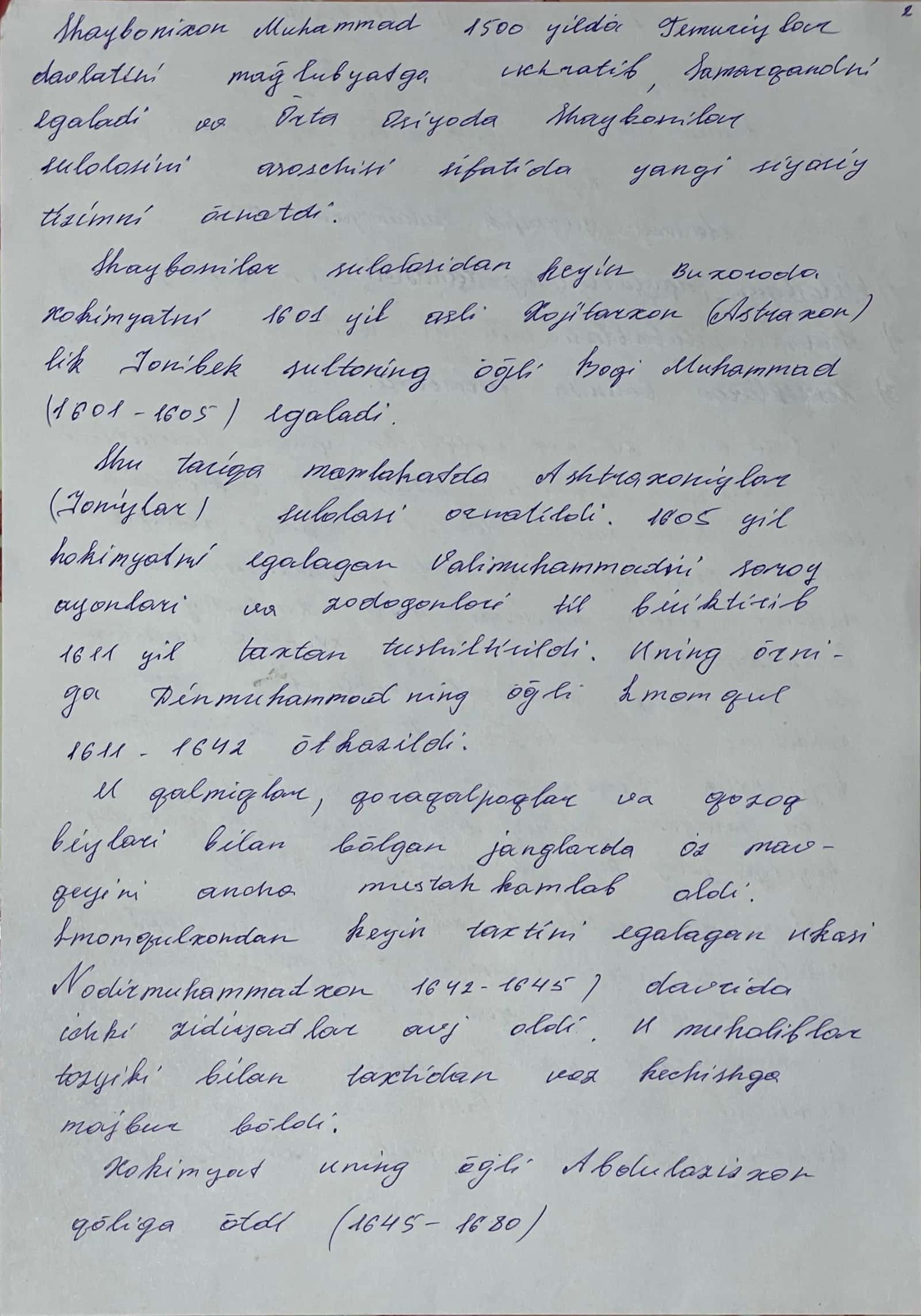 O‘rta Osiyoning xonliklarga bo‘linib ketishi, uning sabab va oqibatlari Mustaqil ish 3