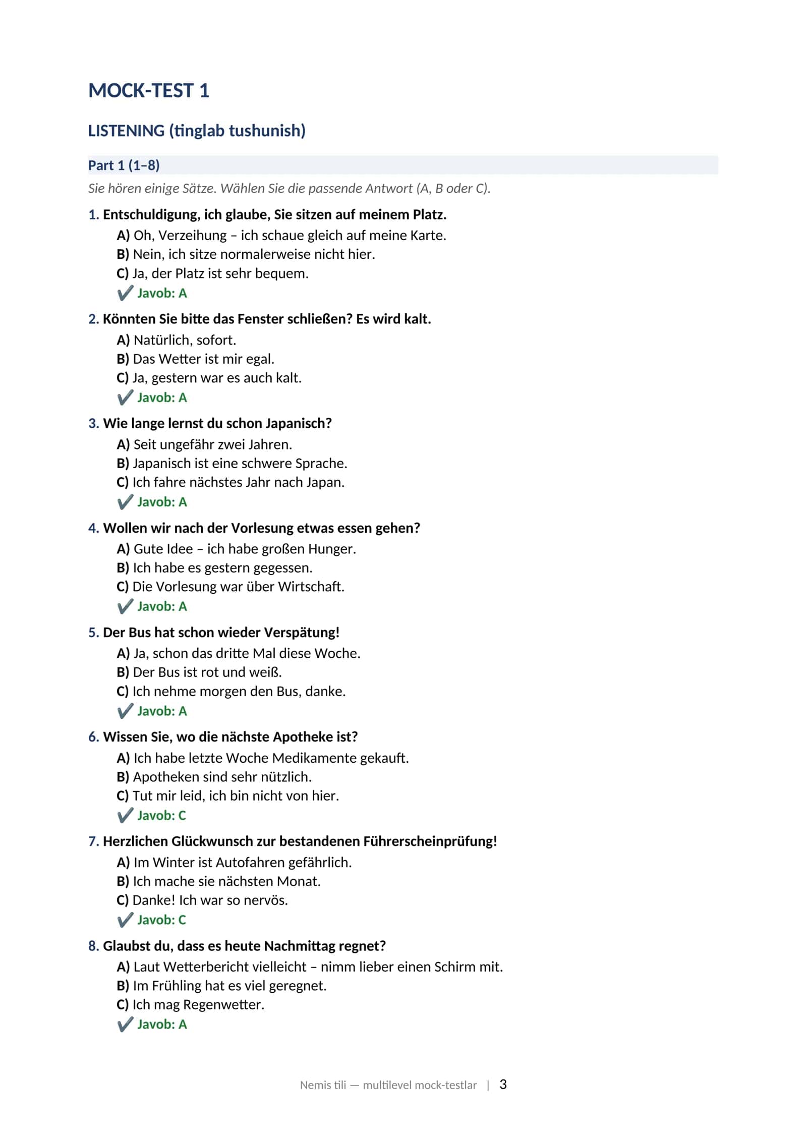 NEMIS TILI (DEUTSCH) Multilevel (CEFR) milliy sertifikat imtihoniga tayyorgarlik: mock-testlar to'plami (2025–2026) 3