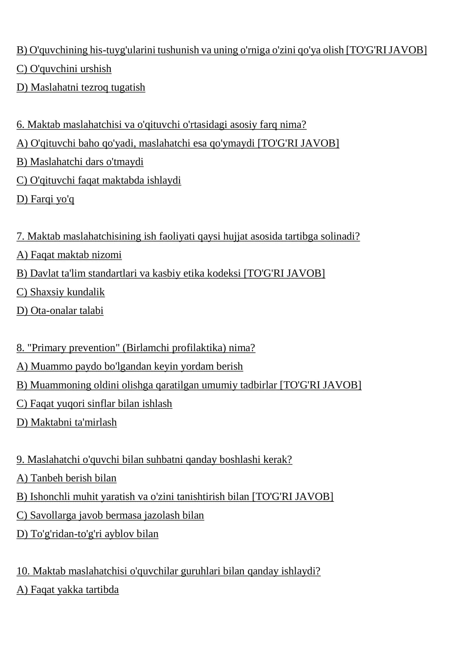 Maktab maslaxatchisi 500 ta test 3