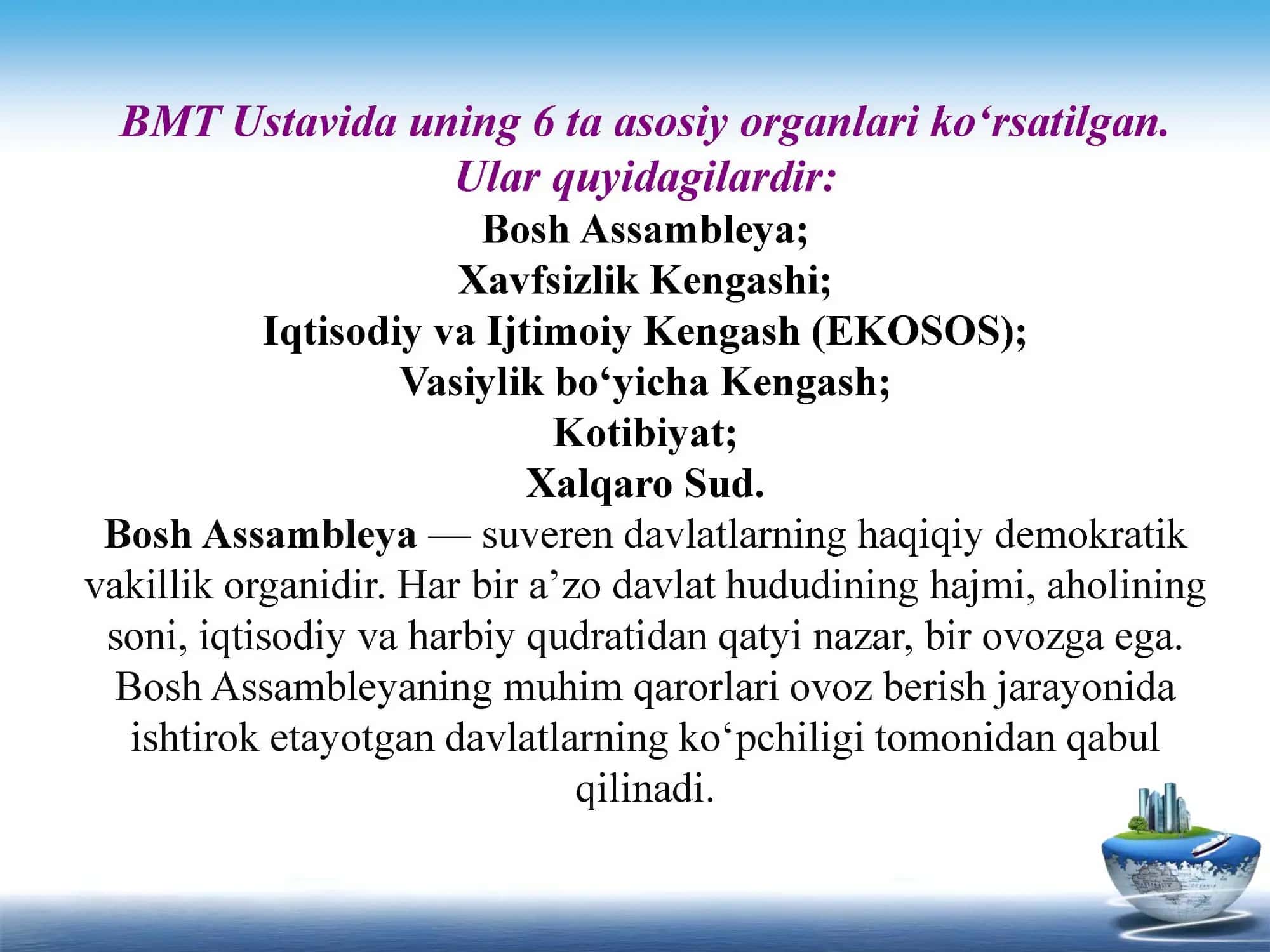 Birlashgan millatlar tashkiloti (BMT) 3