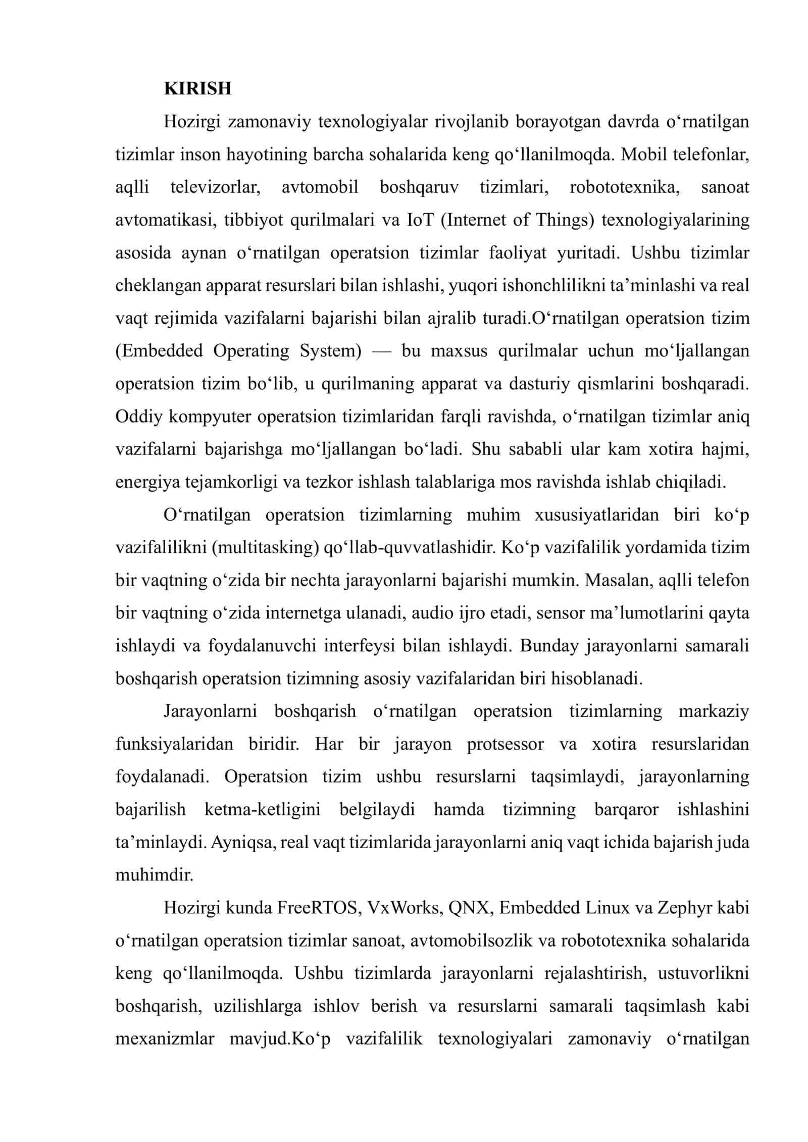 O‘rnatilgan operatsion tizimlarda ko'p vazifalilik va jarayonni boshqarish 3