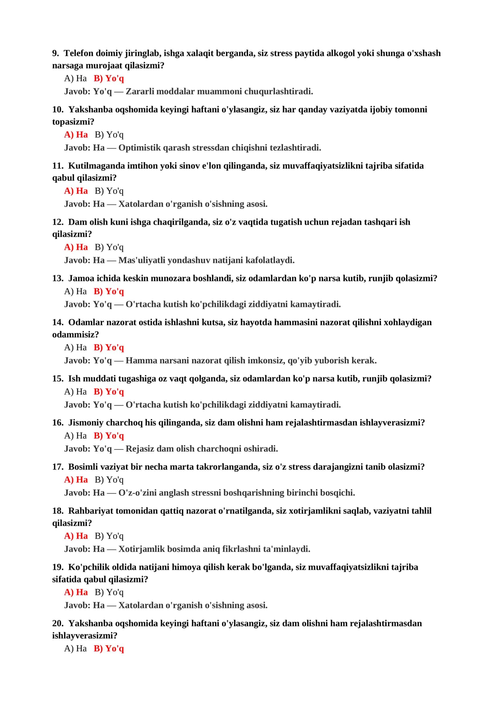 Psixologiya fanidan test savollari va javoblari (2-variant) 3