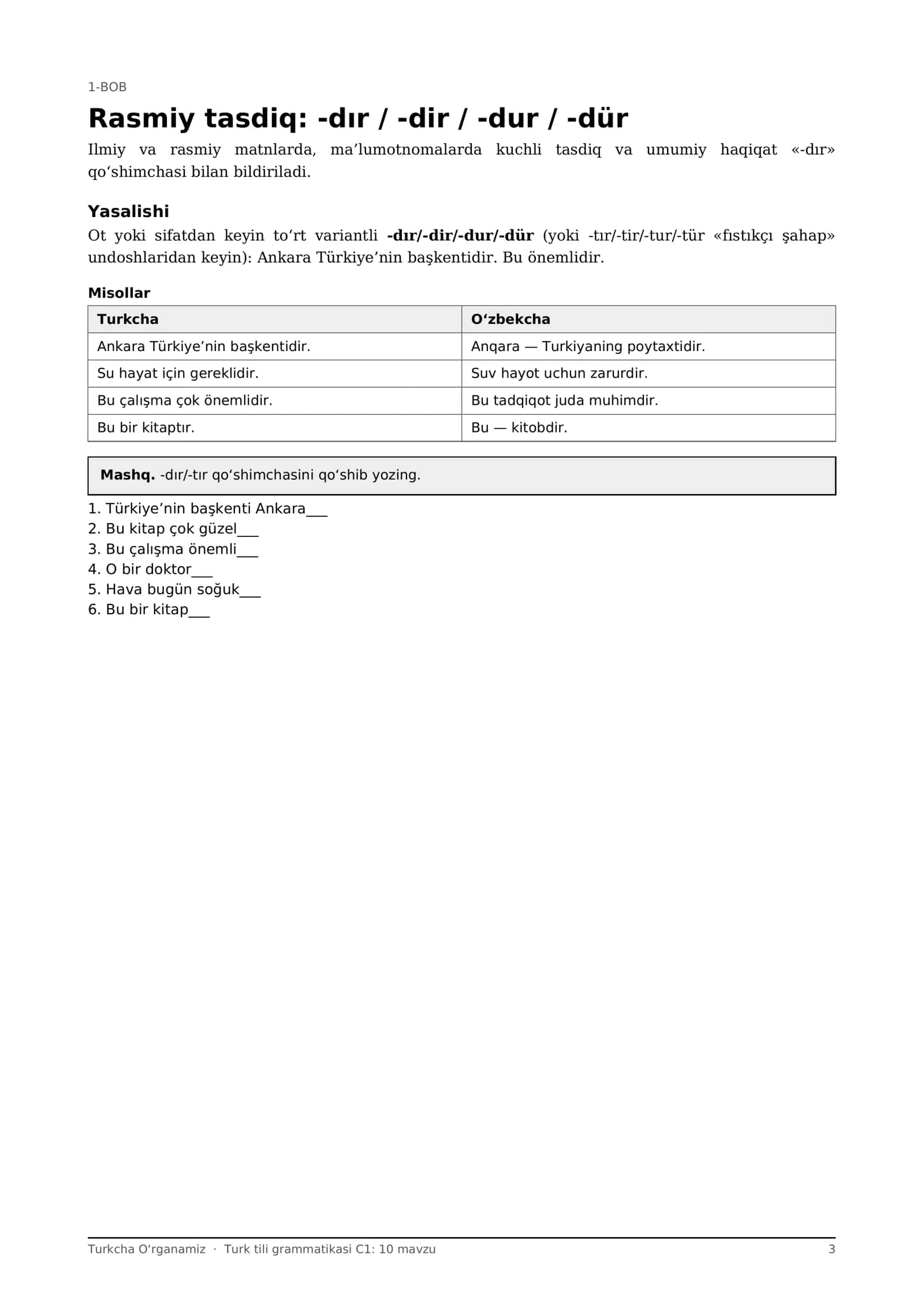Turk tili grammatikasi C1: 10 mavzu, rasmiy va yozma uslub konstruksiyalari (PDF) 3