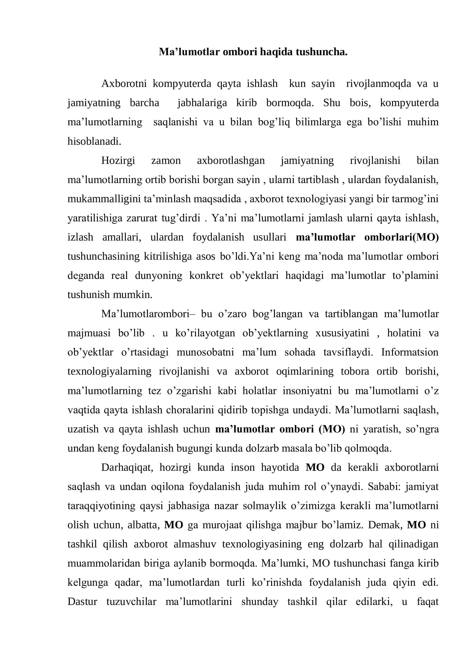 Ma’lumotlar ombori va uni boshqarish tizimlari 3