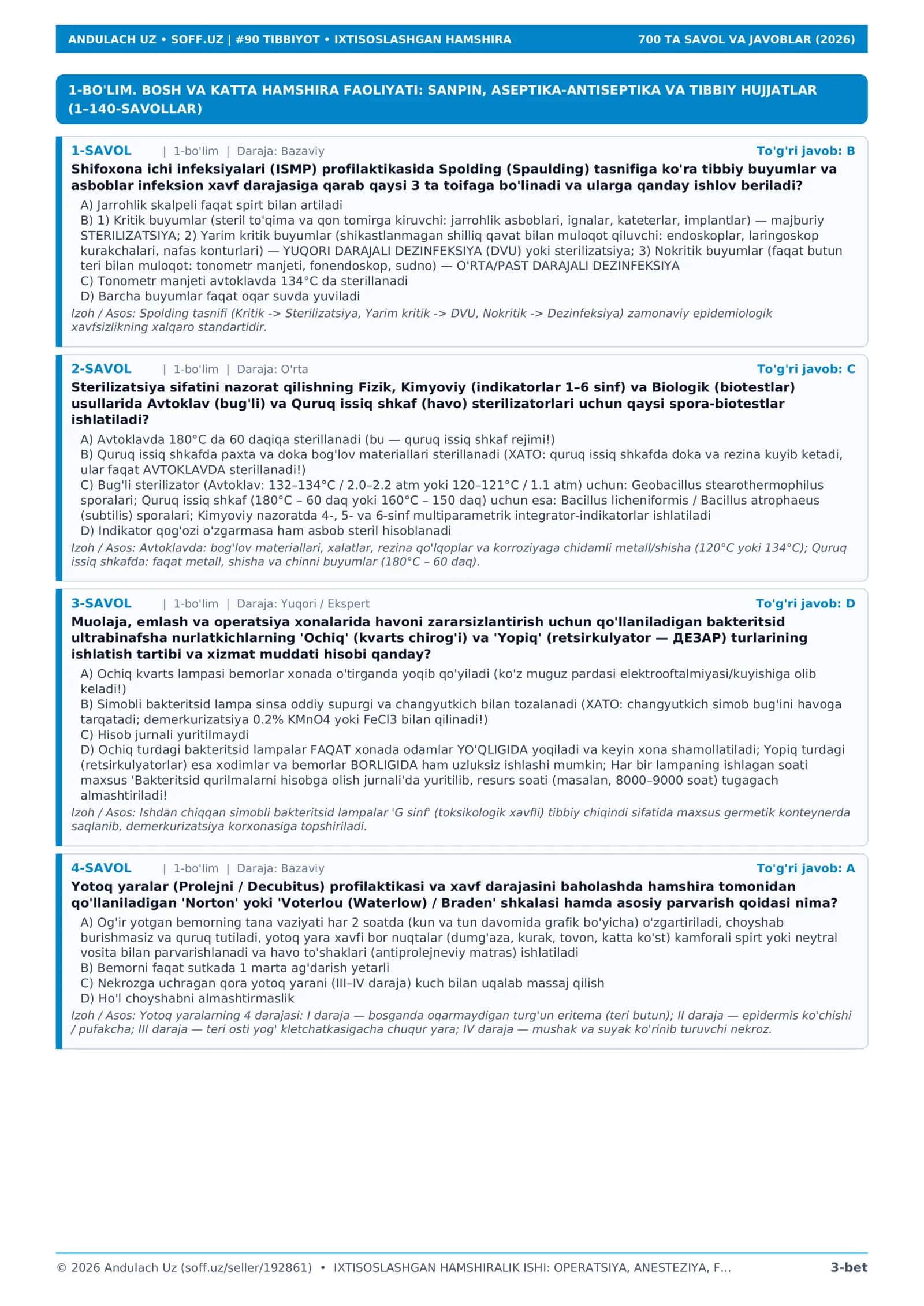 IXTISOSLASHGAN HAMSHIRALIK ISHI: OPERATSIYA, ANESTEZIYA, FIZIOTERAPIYA, RENTGEN-LABORANT VA BOSH HAMSHIRA 3