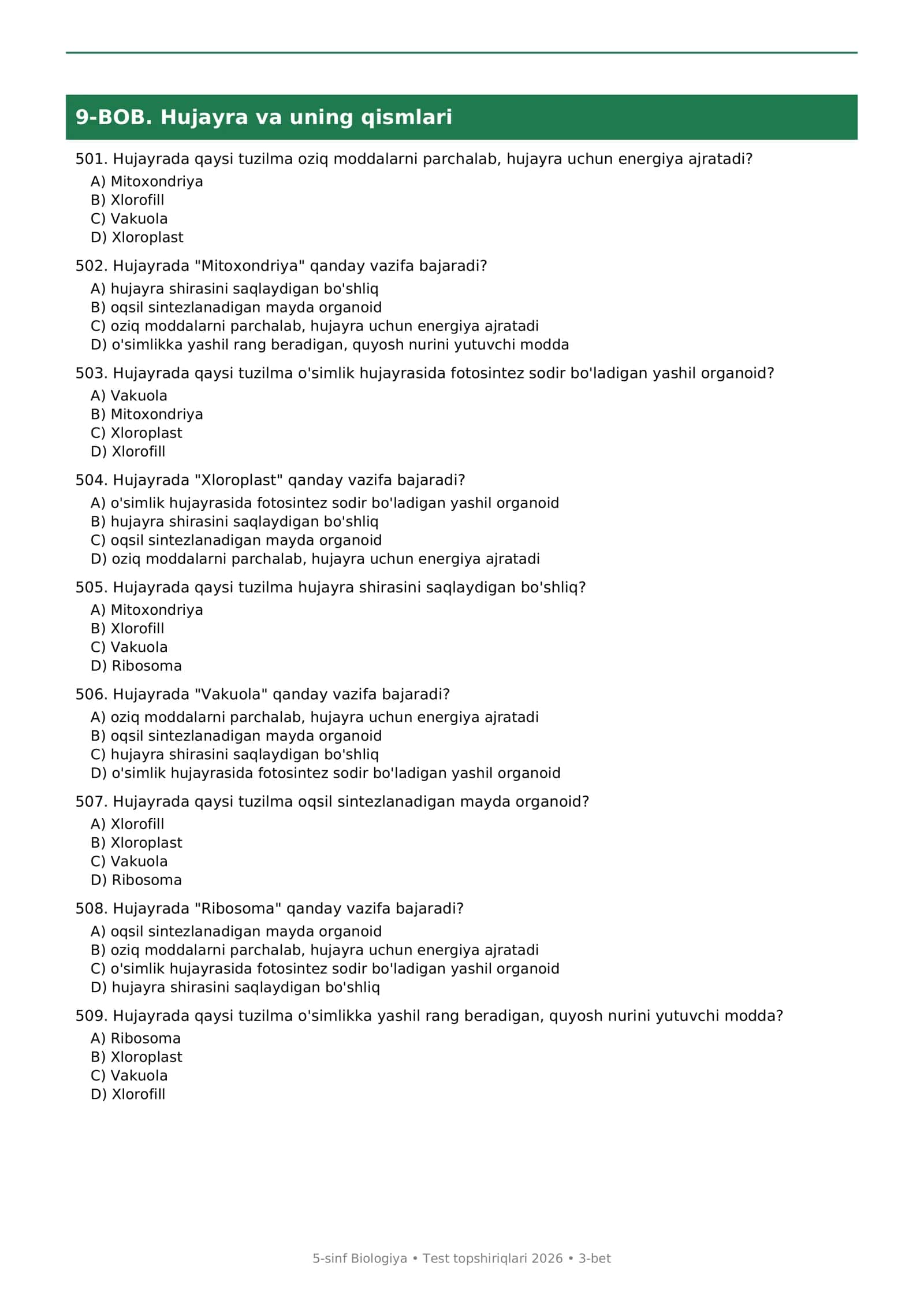 5-sinf BIOLOGIYA FANIDAN TEST TOPSHIRIQLARI 3