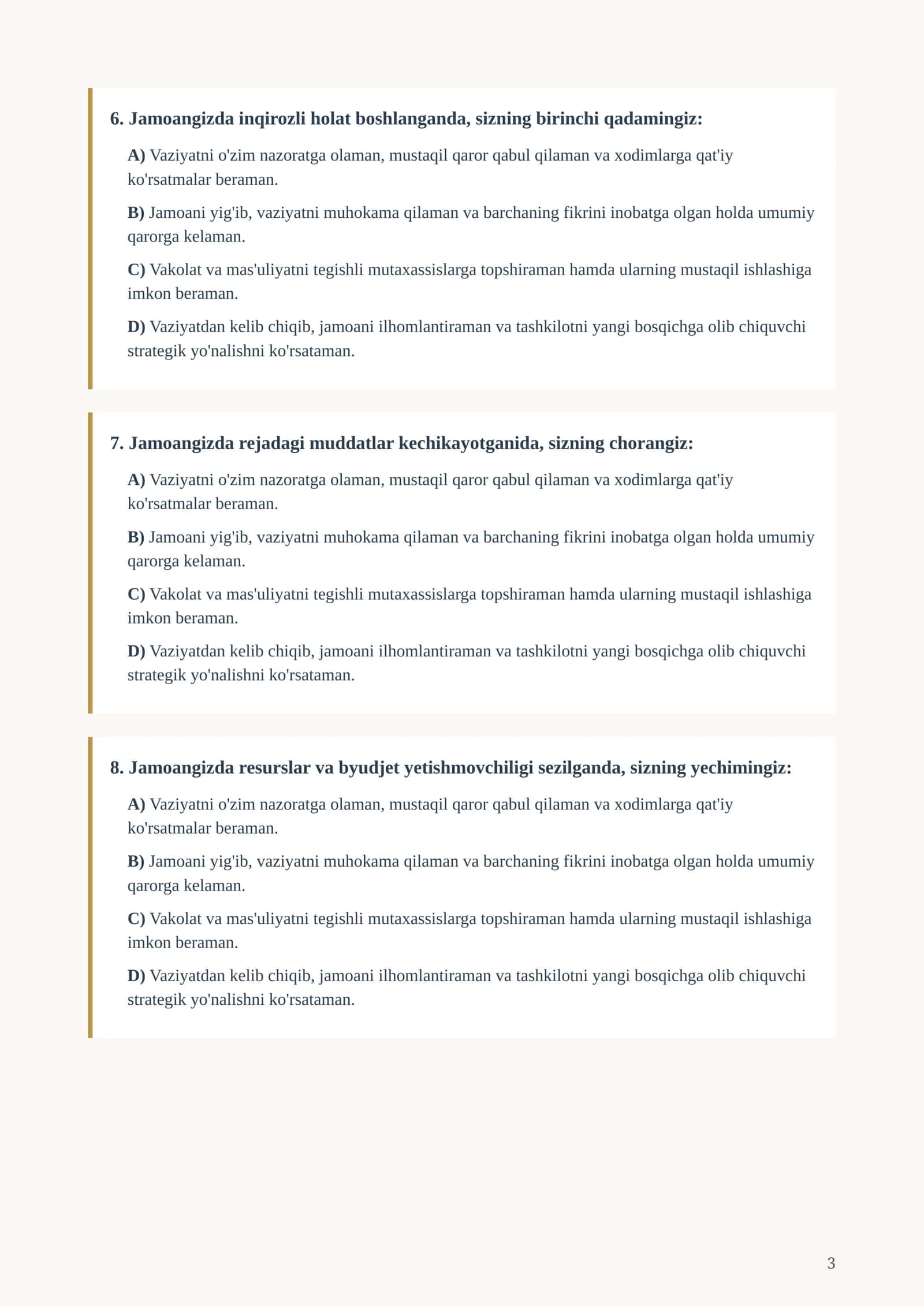 Prezidentlik darajasidagi liderlik diagnostik testi 3