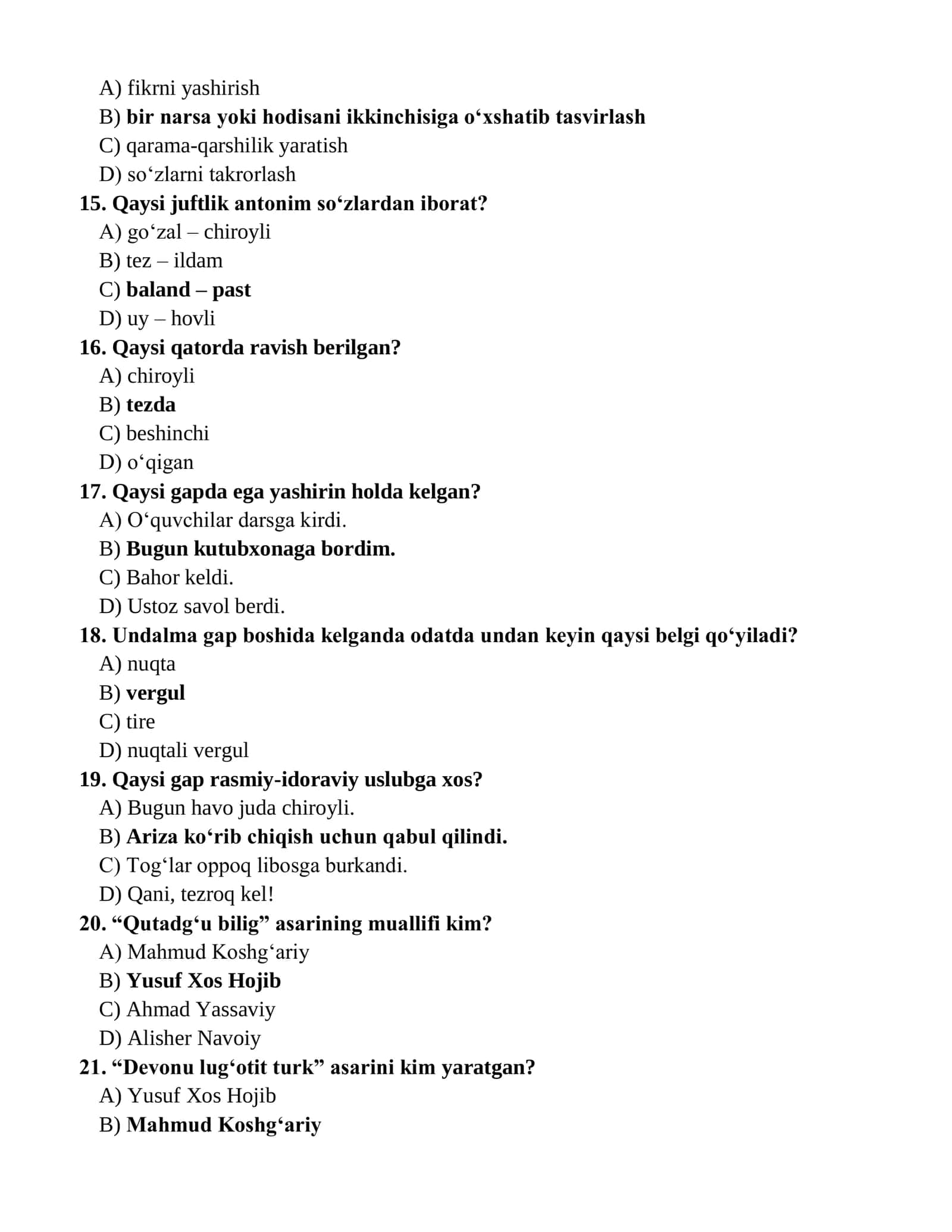 Ona tili va adabiyot fanidan Asosiy fanlar olimpiadasi ucun 10-sinflarga 100 talik testlar savollari banki (javoblari bilan) 3