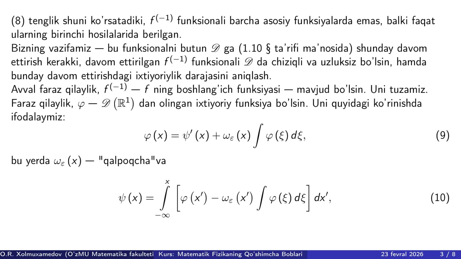 Umumlashgan funksiyalar fazosi D` - 5 3
